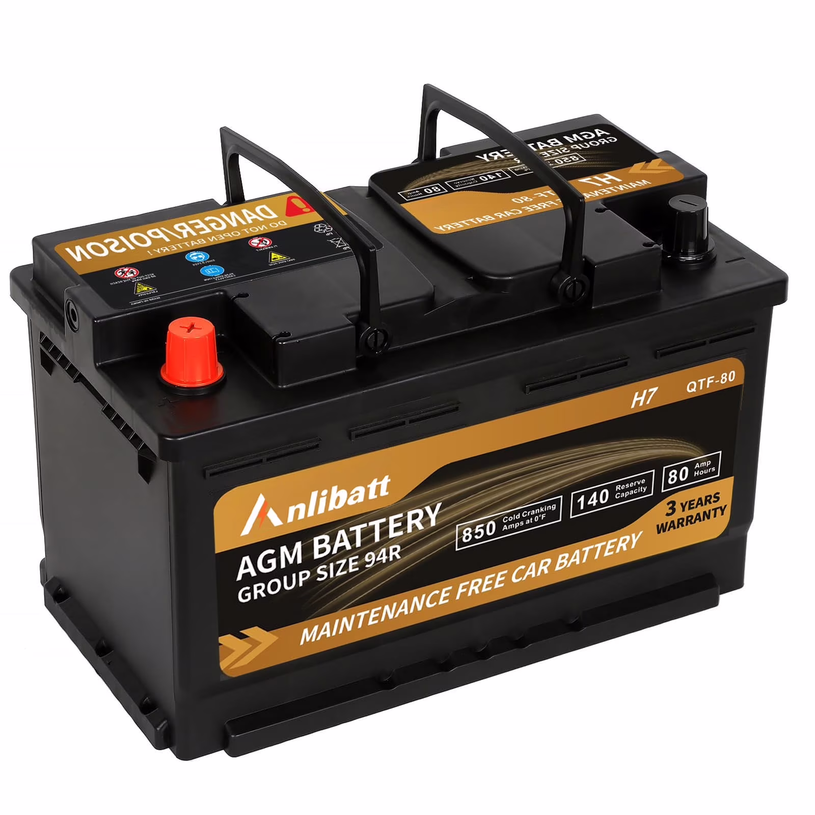 Anlibatt Platinum AGM Group 94R Battery, 12 Volt Rechargeable Automotive Batteries for Car, H7 850CCA 80Ah 140RC