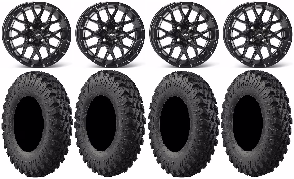 ITP Hurricane 14" Wheels Black 30" MotoRally Tires Yamaha Viking Wolverine YXZ1000R CFMoto ZForce 950 UForce 1000