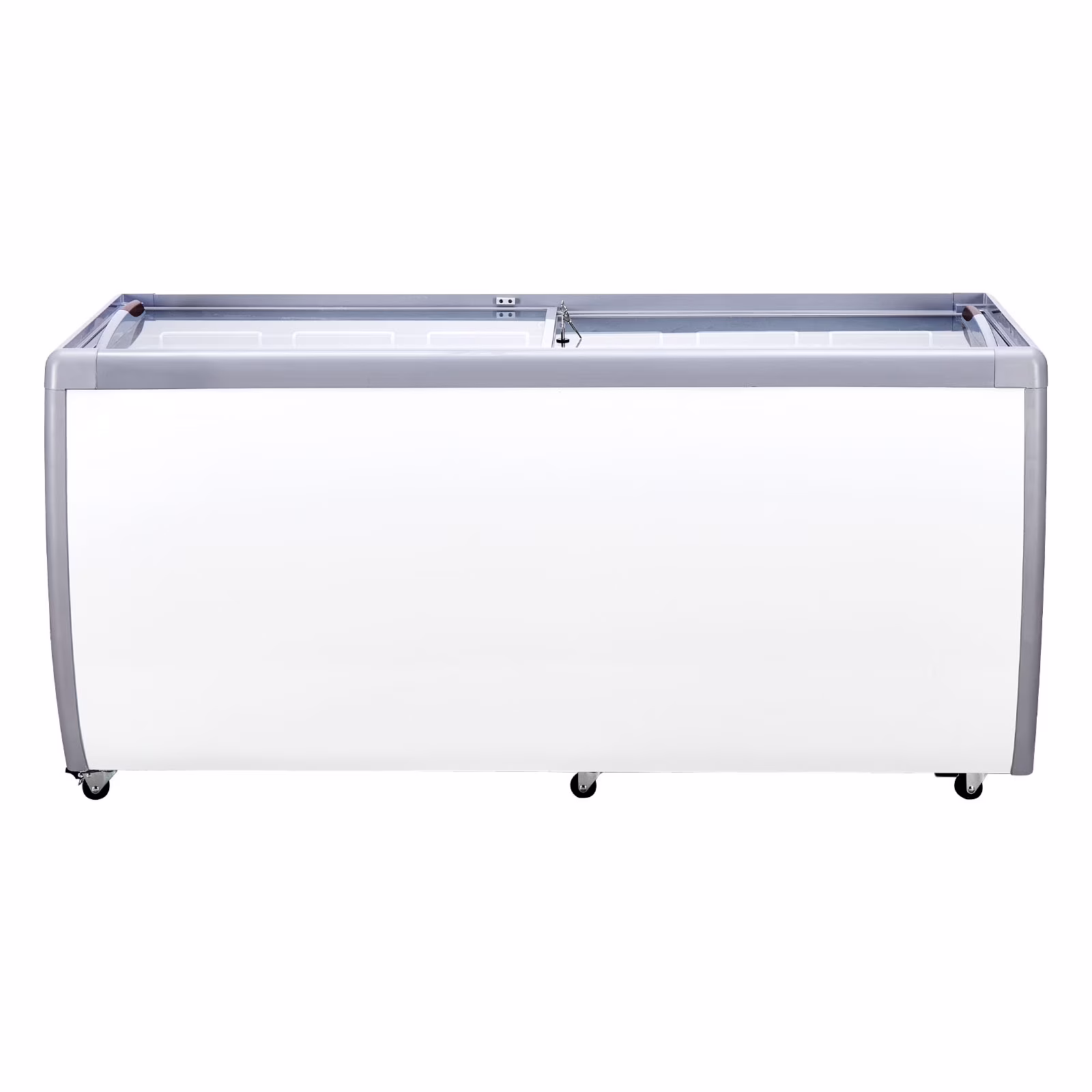 KFFKFF Professional Ice Cream Showcase, 20 Cu.ft Storage Freezer, Portable Transparent Lid Deep Freezer, Diner Sorbet Serving Cabinet with 12 Spacious Tubs,Dual Slide Glass Doors,Secure Casters,White