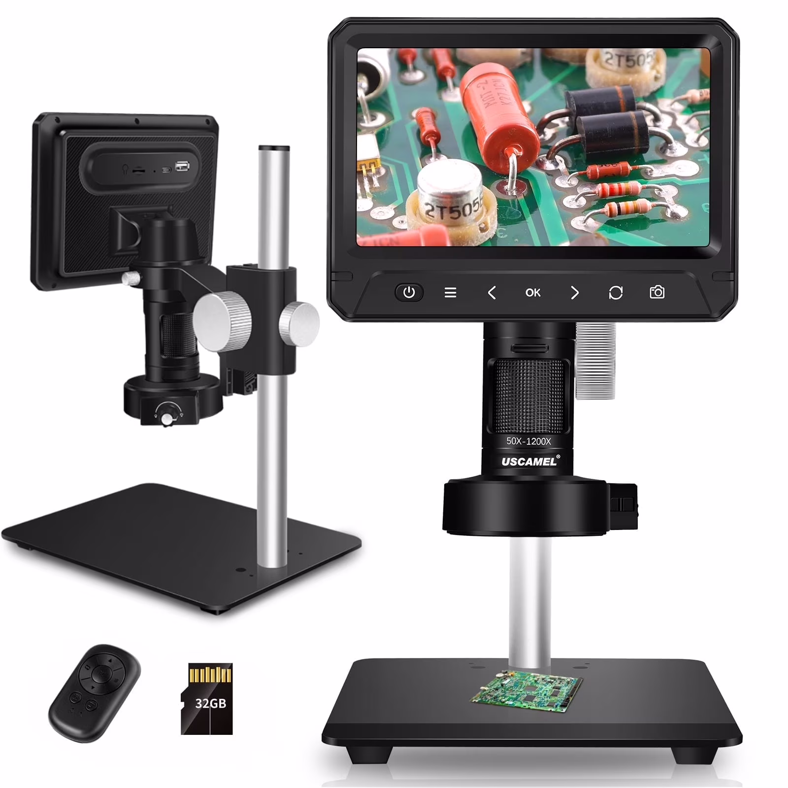 USCAMEL Coin Microscope for Adult, 1200x Digital Microscope, 7" Microscope for Error Coin Inspection Soldering, 32G SD Card, Rechargeable Kids Microscope PC View Windows Mac Compatible