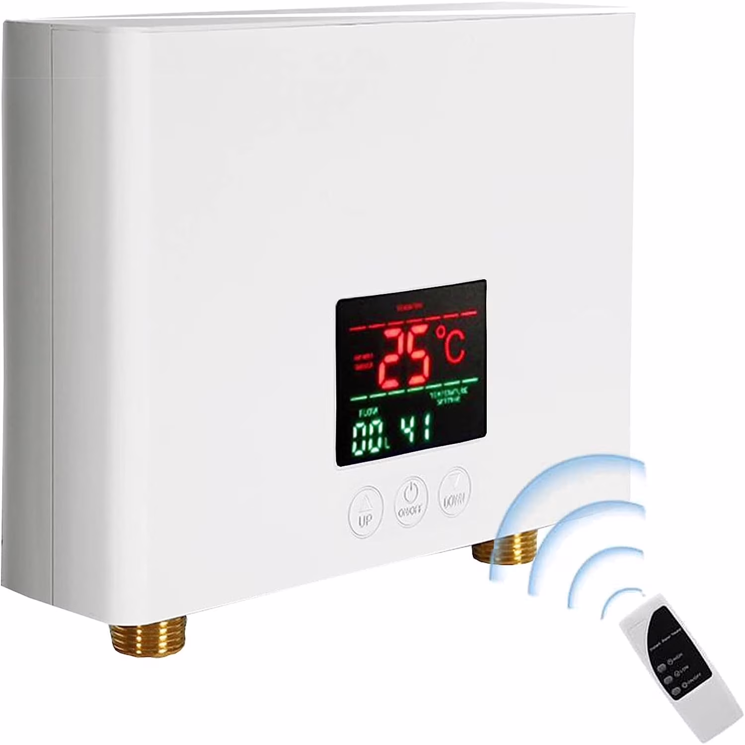 Mini Electric Tankless Water Heater 3000W 110V Constant Temperature Instant Hot Water Heater with Remote Control Digital Display On Demand Hot Water Heater-White