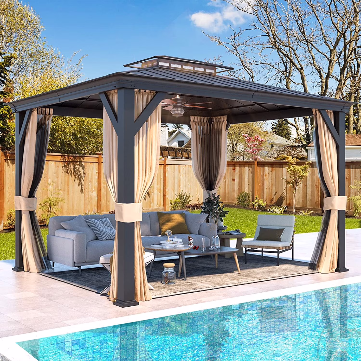 Hommow 12'x10' Hardtop Gazebo with Acrylic & Galvanized Steel Roof for Garden, Patio, Lawns