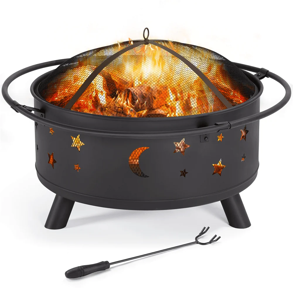 Yaheetech 30'' Outdoor Round Fire Pit, Black, Wood