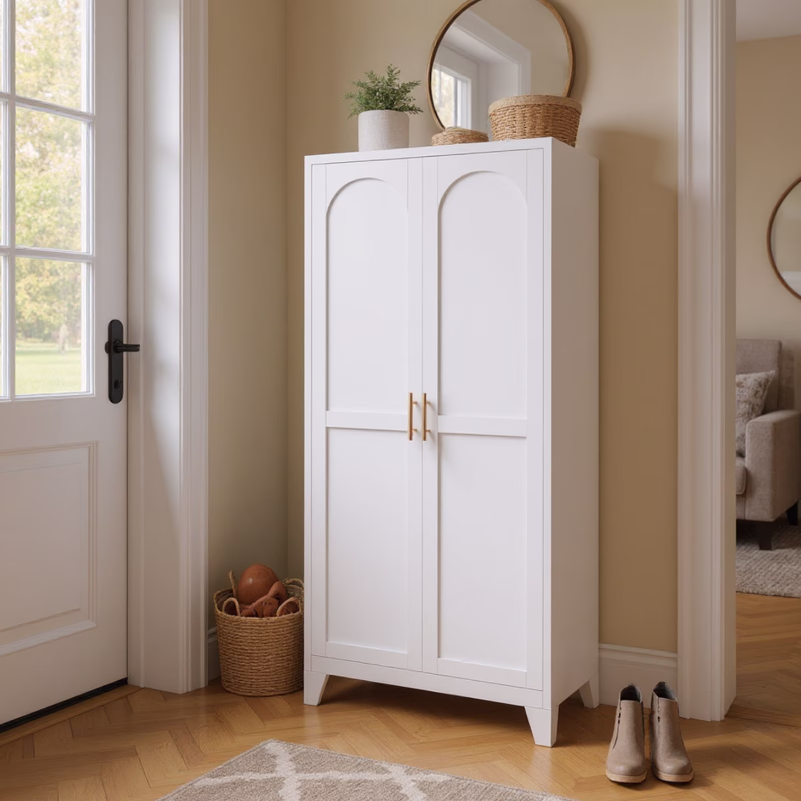 Homy Casa 70.8" White Tall Storage Cabinet with 4 Adjustable Shelves for Kitchen, Pantry Cupboard