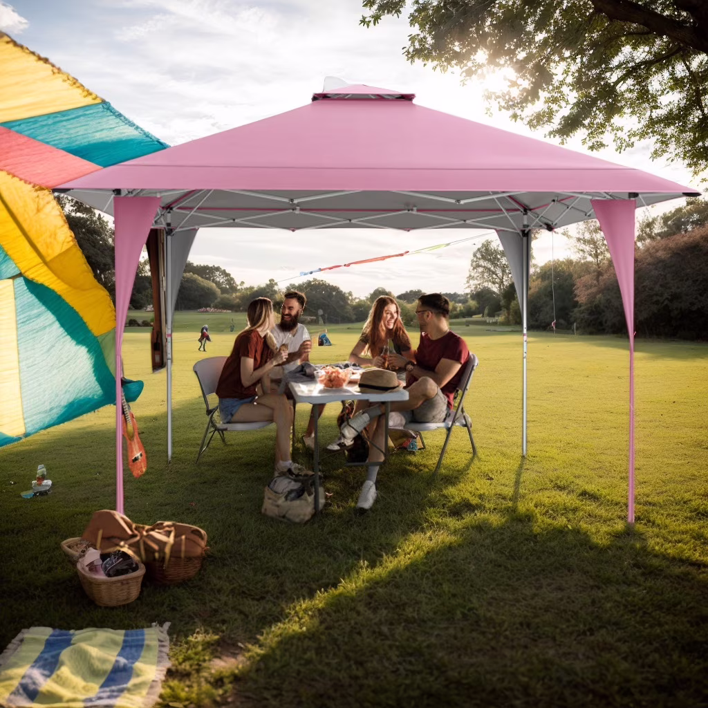 Yardi Yarda 13 X 13 FT Pop up Canopy Tent, Canopy with Portable Carrying Bag 8 Stakes and 4 Wind Ropes for Outdoor as Yard, Pink