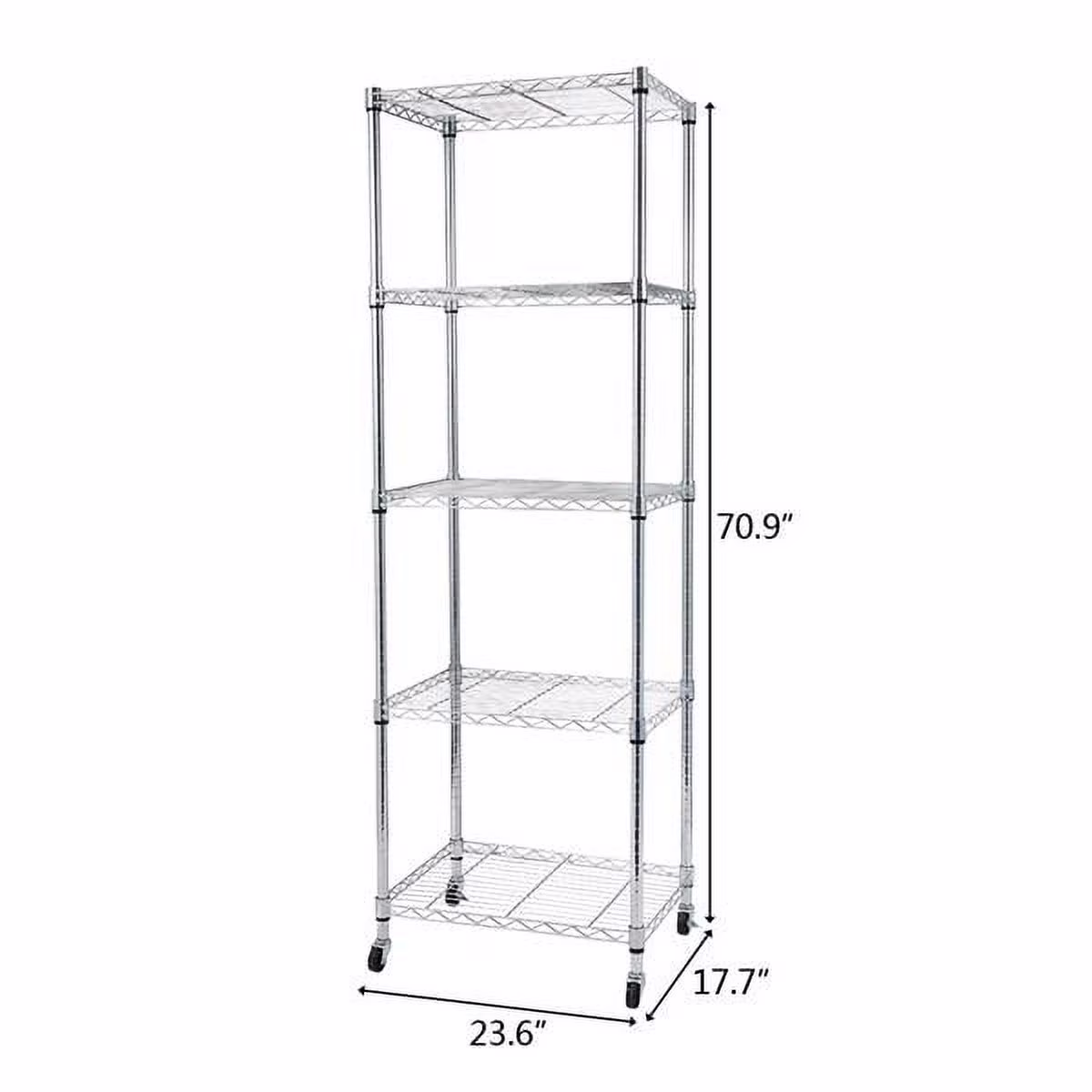 Clerance! 5 Tier Steel Wire Shelving Unit on Wheels,Chrome Shelves for Garage Kitchen Living Room,Heavy Duty Shelving Rack, 23.2 x 13.8 x 72 inch (L x W x H)