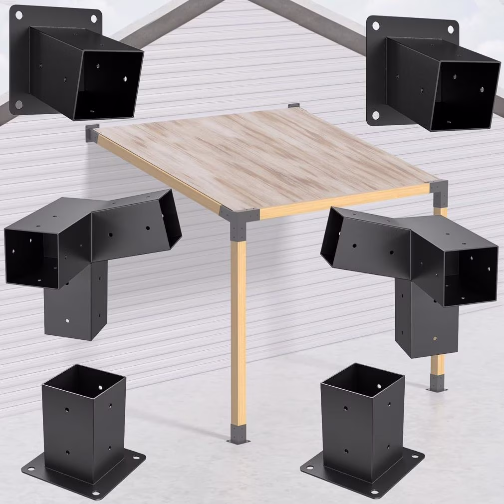 15��Slanted Roof Wall Mount 4x4 Pergola Bracket Kit,WXWP Angled 4x4 Wood Post Bracket,DIY Pergola Gazebo Kit 3way(6pcs)