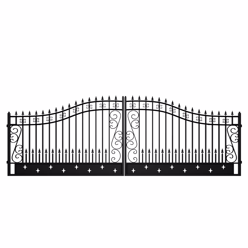 Outdoor Dual Swing Wrought Iron Gate for Driveway, Security Gate, Outdoor Fence Gate, Vienna Style for Yard, Backyard Patio�� 20'Star��