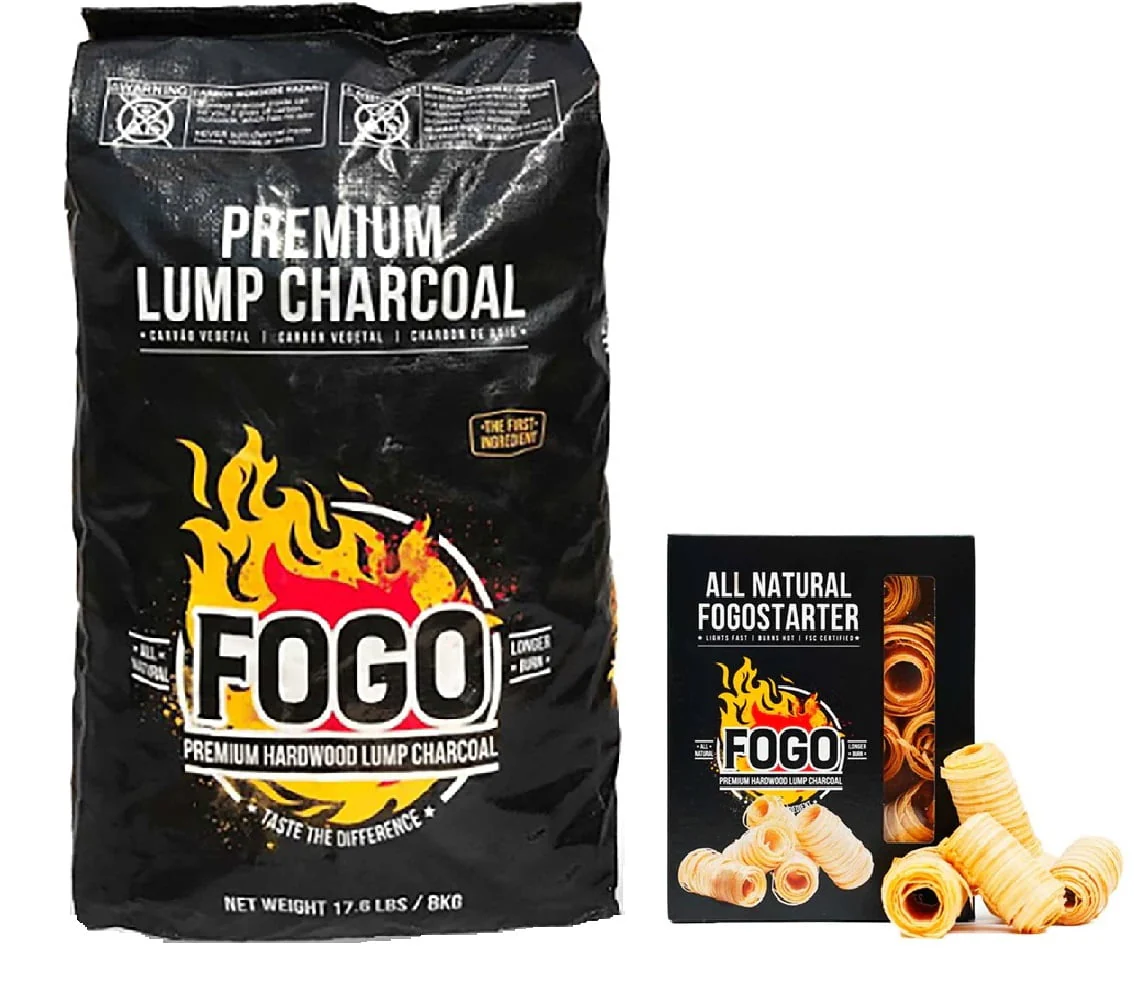 FOGO Premium Hardwood Lump Charcoal, Natural Medium and Small Sized Lump Charcoal 17.6 Pound Bag and Fogostarters Natural Fire Starters, 30 Count Box, Bundle