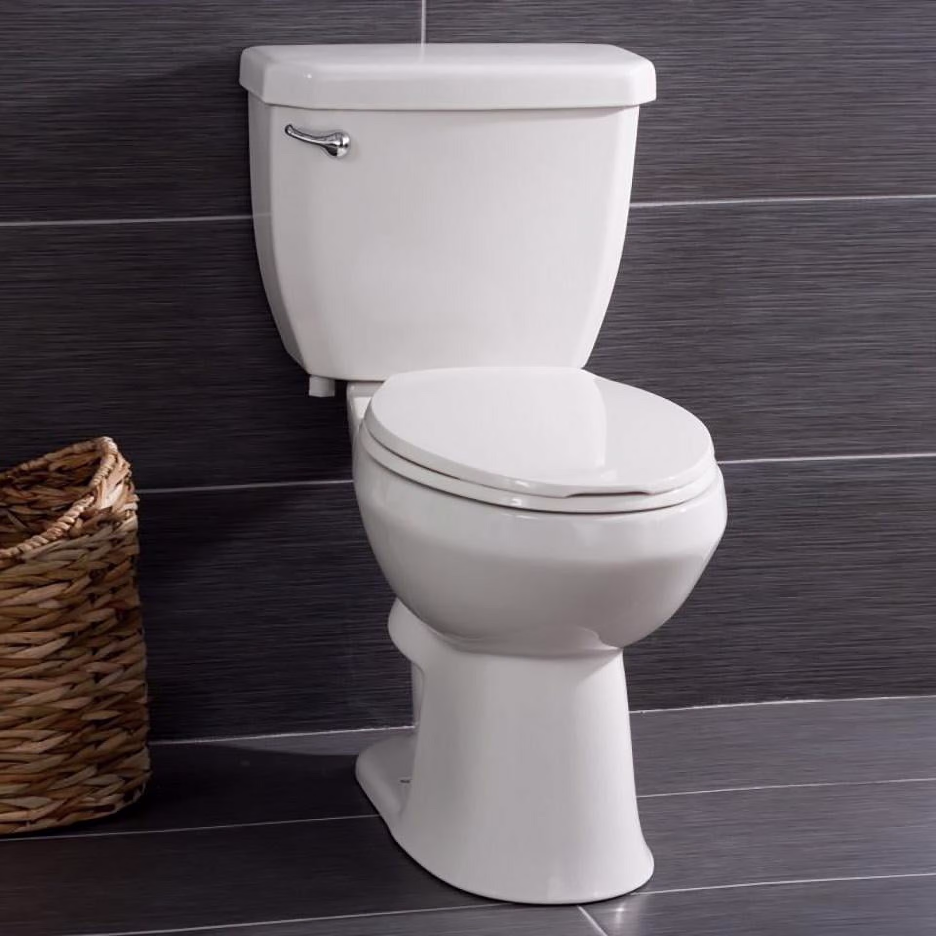 Miseno Two-Piece High Efficiency Toilet With Elongated Ada Height Bowl, Molded Seat, Trip Lever And Wax Ring (1.28 Gpf) White