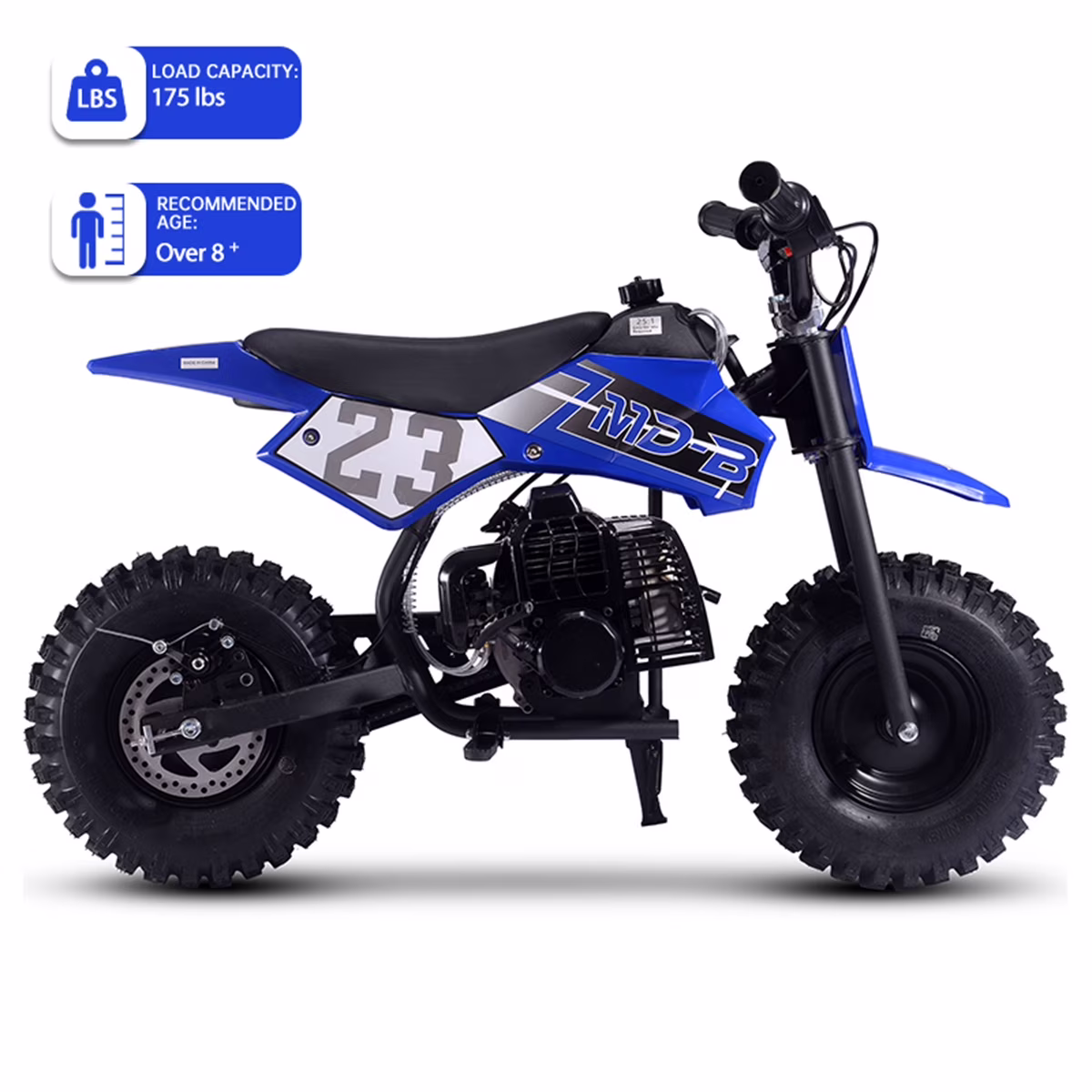 TOXOZERS Dirt Bike for Kids,Gas-Powered Mini Pit Bike with 13 Inch Knobby Tires,25 MPH,Rear Disc Brake,Supports up to 175 lbs,Begin-ner Off Road Motorcycle for Boys Girls,Blue