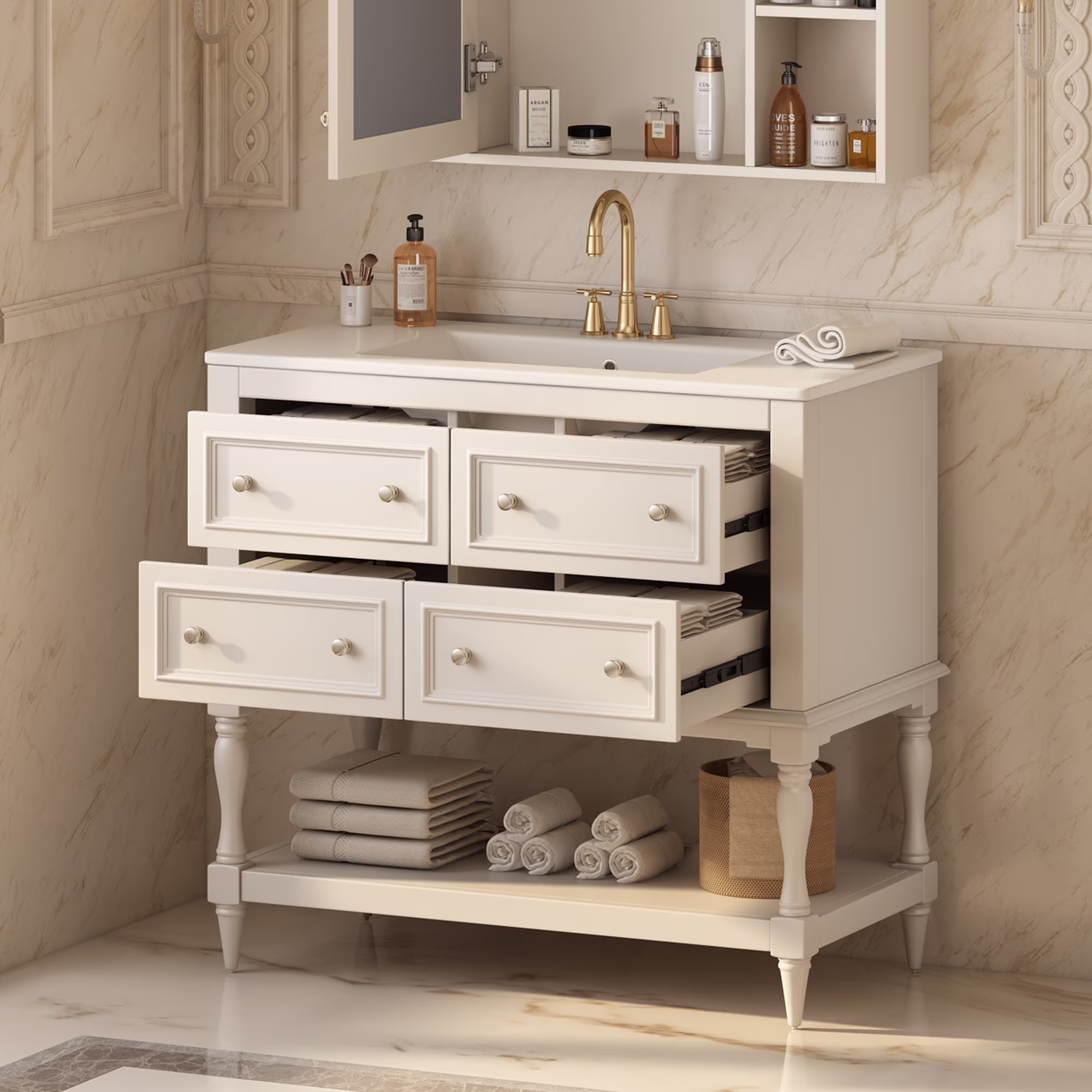 Harper & Bright Designs 36" Bathroom Vanity with Sink, Bathroom Storage Cabinet with Drawers, Single Sink Bathroom Vanity, Beige