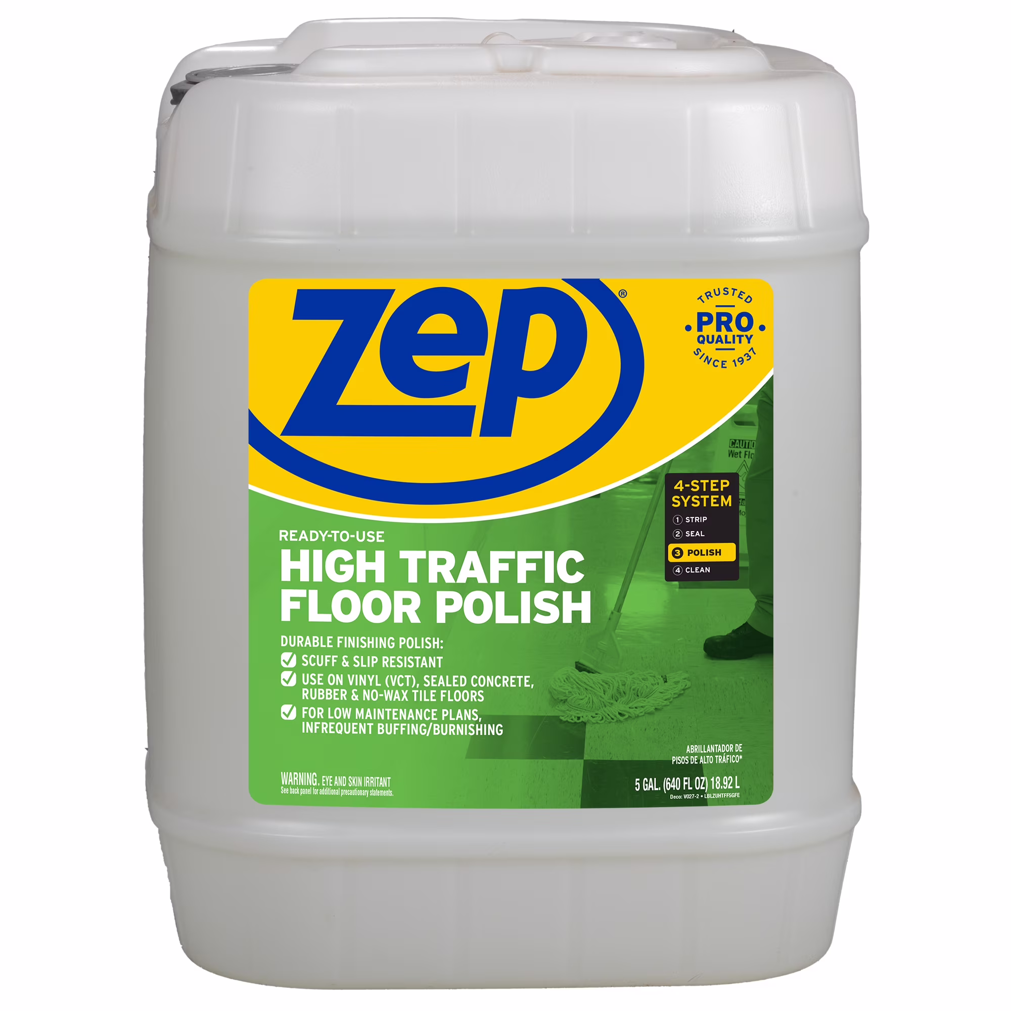 Zep High Traffic Floor Polish �C 5 Gallon (Each) ZUHTFF5G �C Scuff and Slip Resistant Durable Floor Finishing Polish