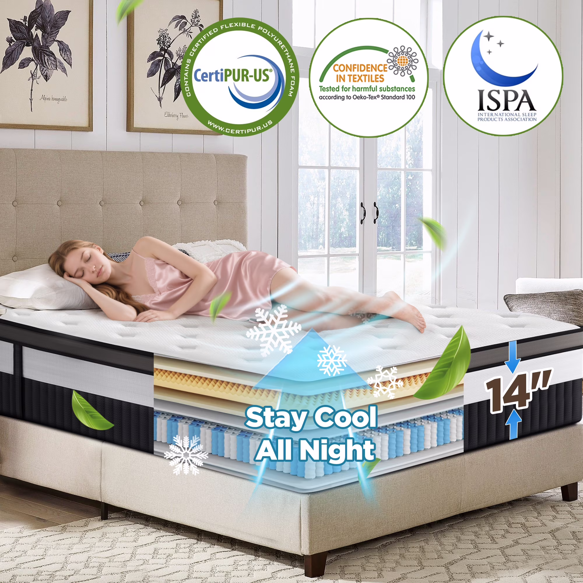 King Size Mattress,14 Inch Mattress in a Box with Memory Foam & Individual Pocket Spring for Edge Support,Pressure Relief,Medium Firm,CertiPUR-US.