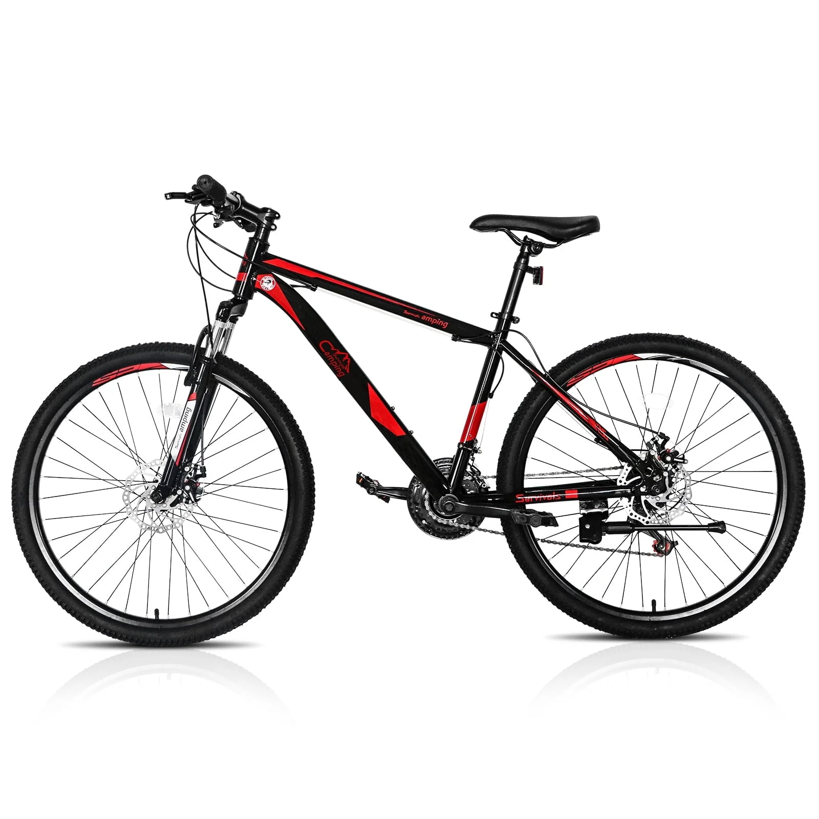 Campingsurvivals 21 Speed 26" Wheel Riding Mountain Bike, Steel Frame Trail Road Bicycle, Black/Red