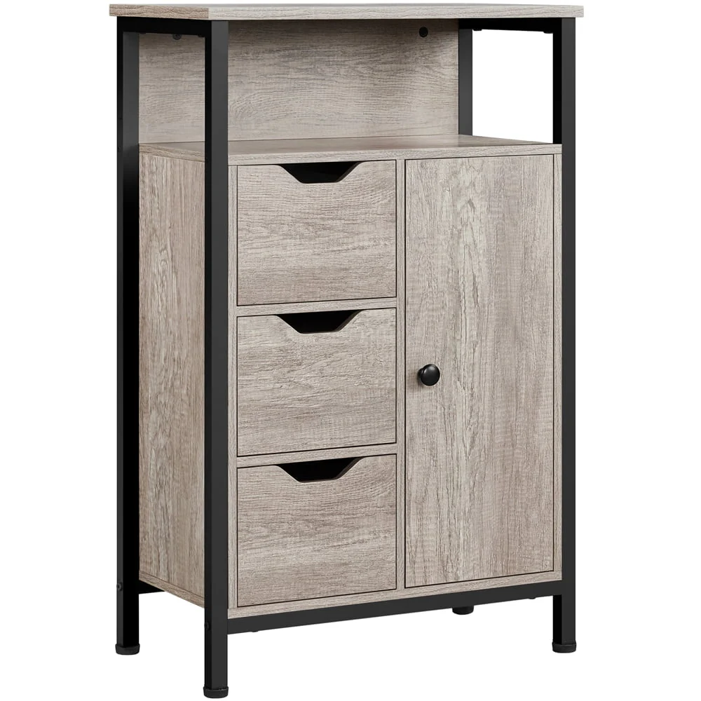 Topeakmart Floor Storage Cabinet with 2 Open Shelves, 3 Drawers and 1 Cupboard, Gray