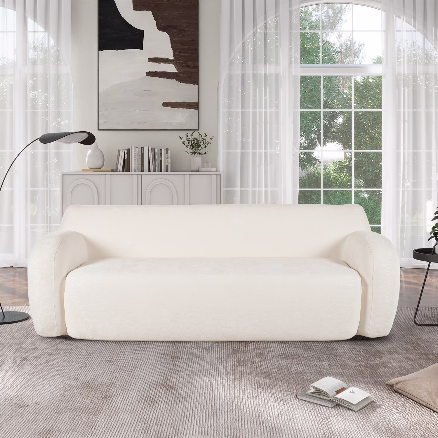 Harper & Bright Designs Modern Minimalist 3 Seater Sponge Couch, Comfy Floor Sofa for Living Room Apartment, Beige
