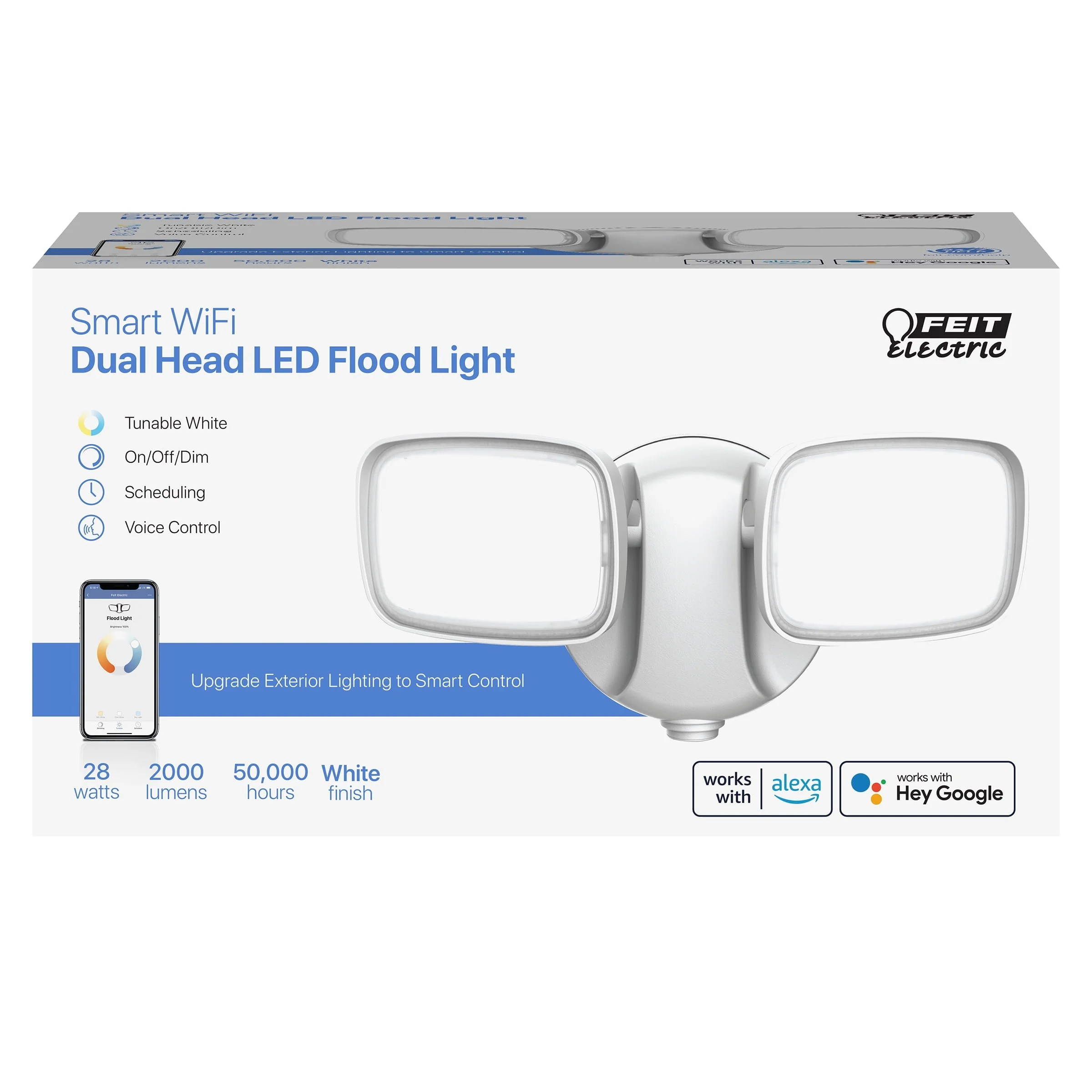 Feit Electric 2 Light Head White Tunable Smart Security LED Flood Light, 2000 Lumens,120° Beam Angle