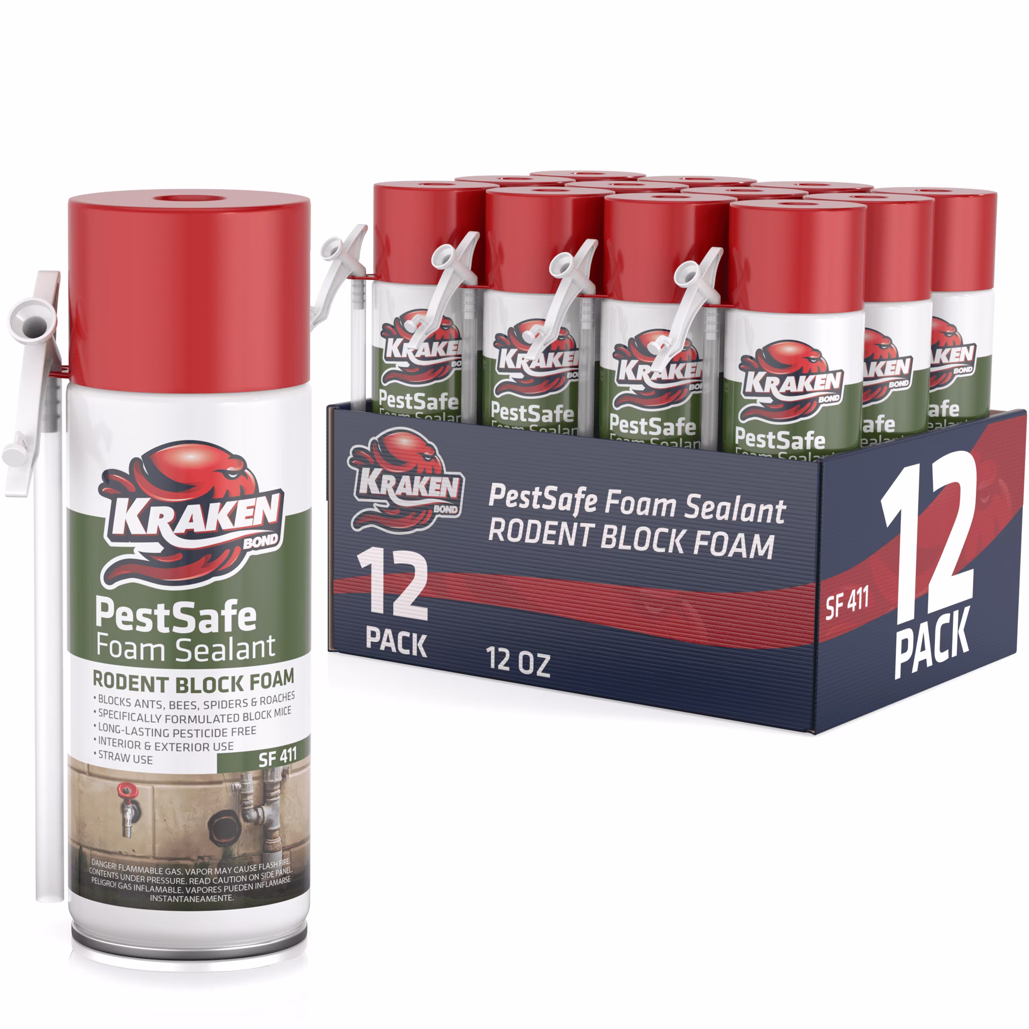 Kraken Bond PestSafe Straw Foam Sealant - Pest Rodent Block Foam-12 Pack