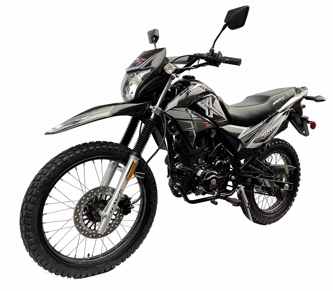 Hawk-X 250cc Motorcycle 5-Speed Manual 21" front Tire - 250 Adult Bike-Black