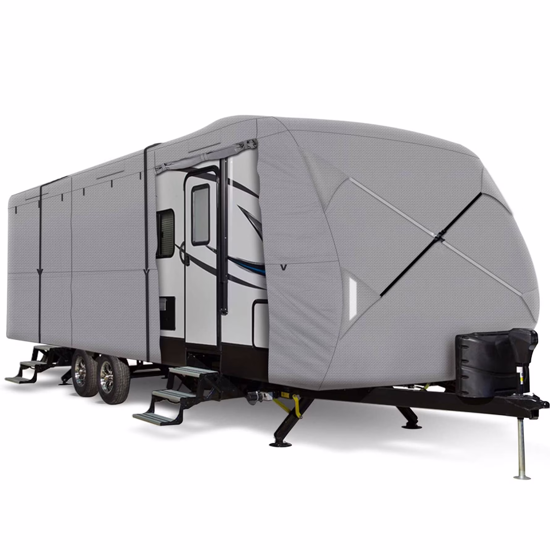 munirater Windproof Extra Thick 4 Layers 30-33 Foot Travel Trailer RV Cover Camper Cover Non-Woven Fabric with Accessories