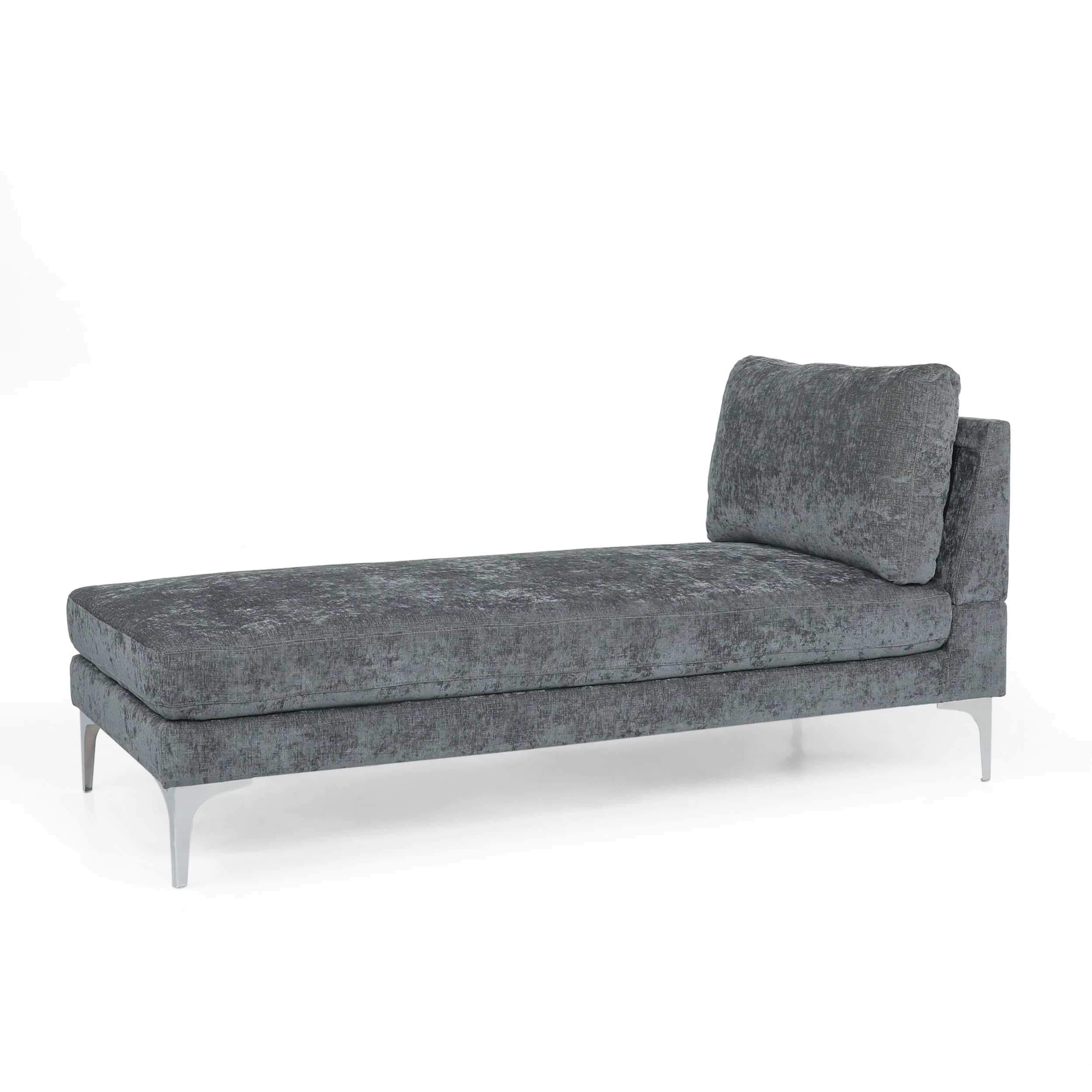 GDF Studio Makenleigh Contemporary Fabric Chaise Lounge, Gray and Silver