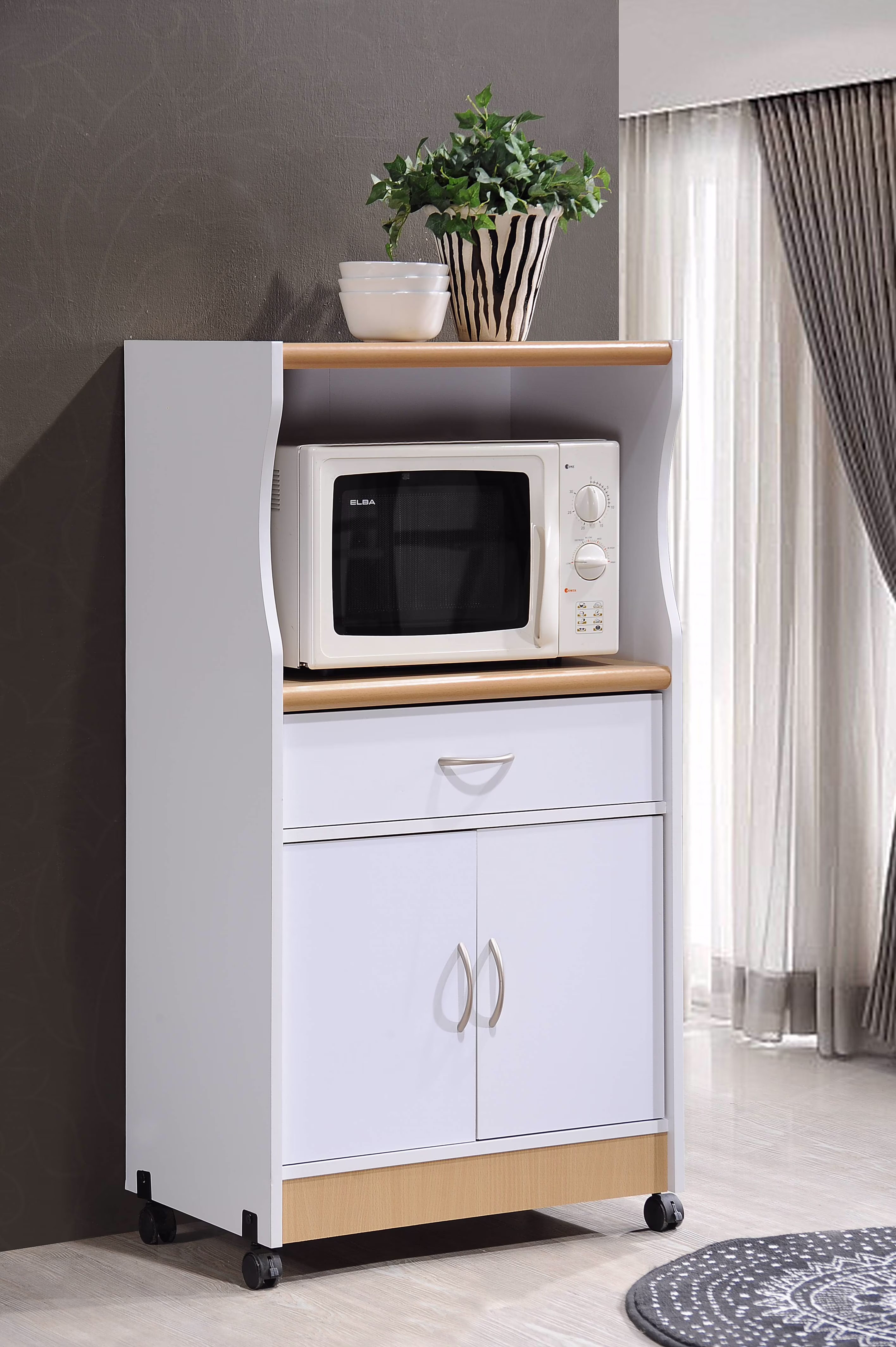 Hodedah Microwave Kitchen Cart, White