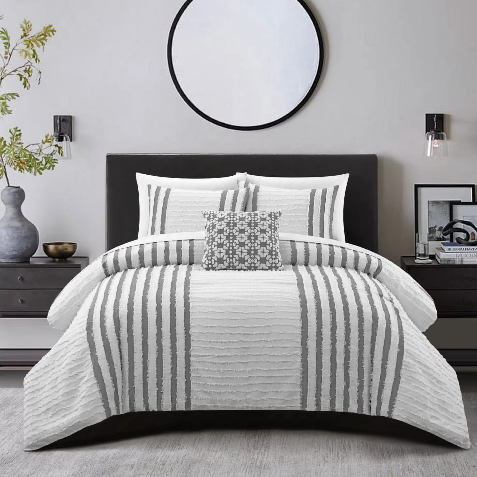 Serena 4 Piece Cotton Comforter Set Clip Jacquard Striped