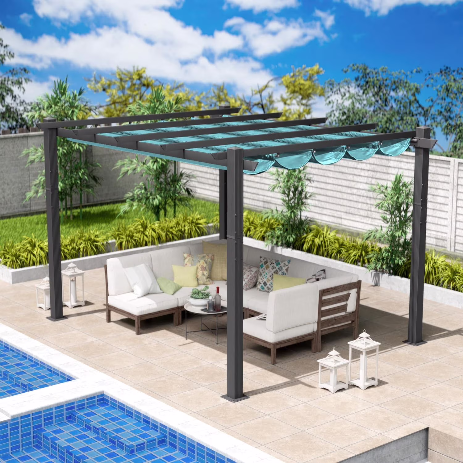 Kozyard 10' x 12' Blue Aluminum Pergola, Adjustable Sunshade Canopy