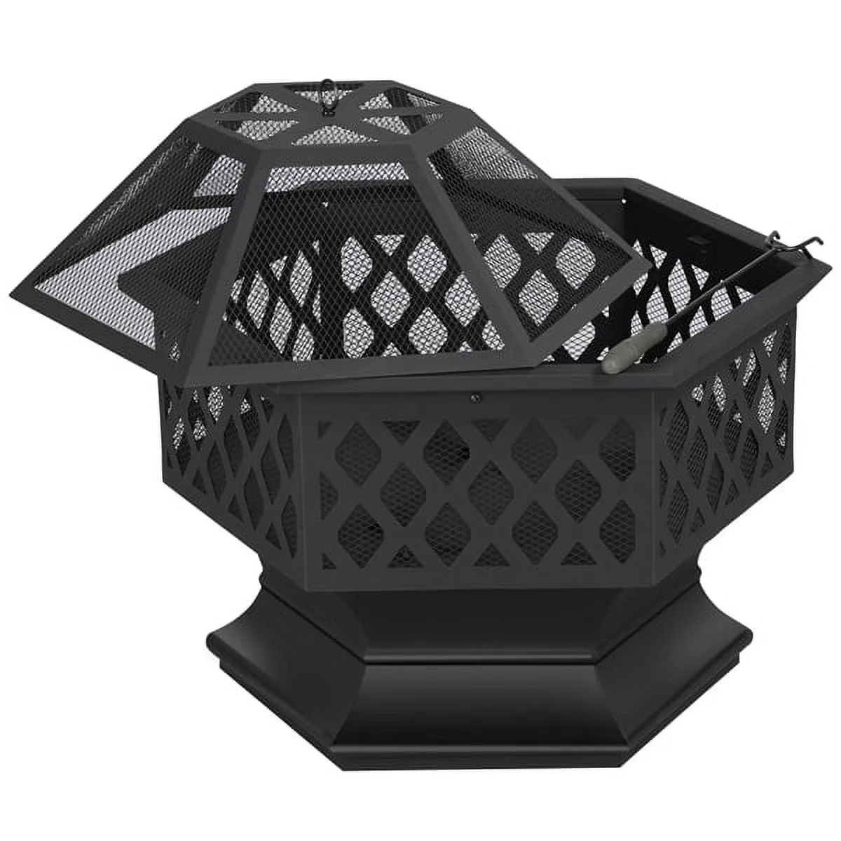 Easyfashion Heavy Duty Metal Fire Pit Hexagon Stove with Poker for Outdoor, Black