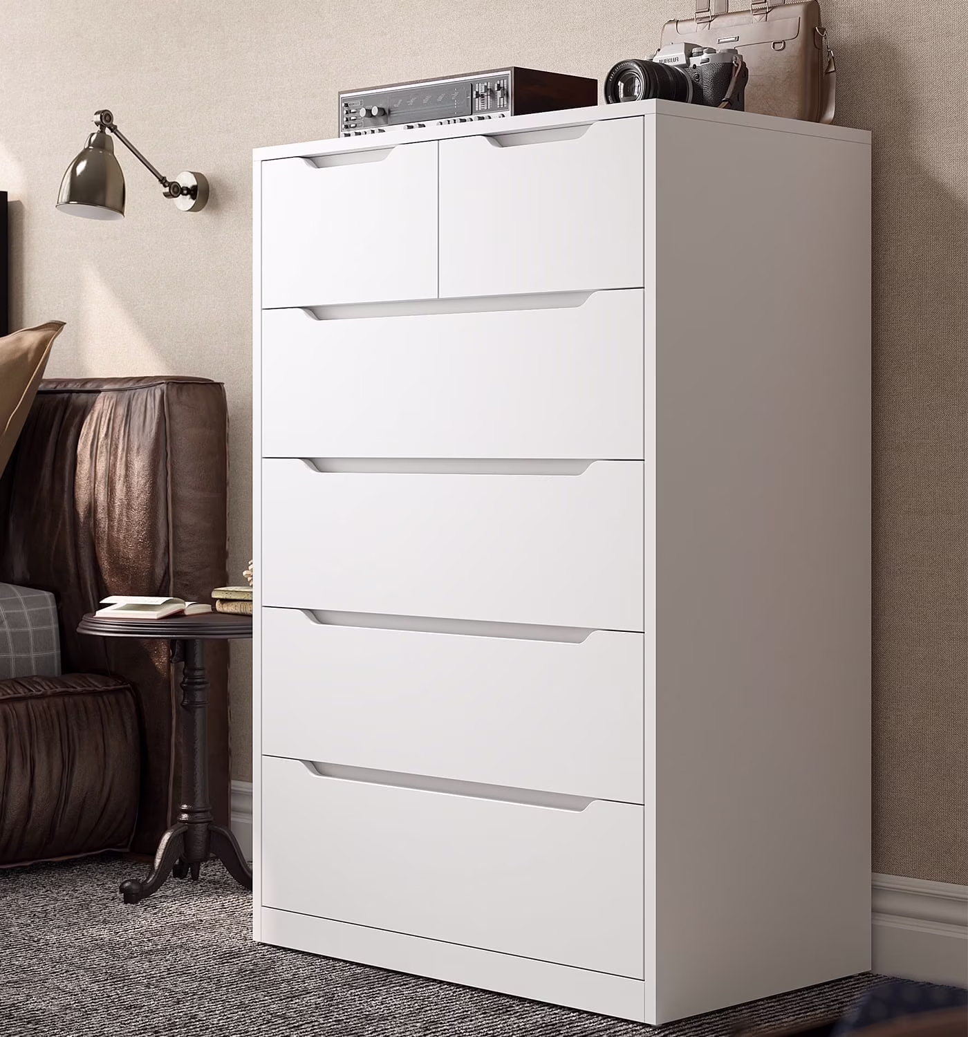 EnHomee White Dresser for Bedroom Wood 6 Drawer Modern Storage Cabinet for Bedroom Living Room Closet, 43.3"Hx 27.5"Lx 15.7"D