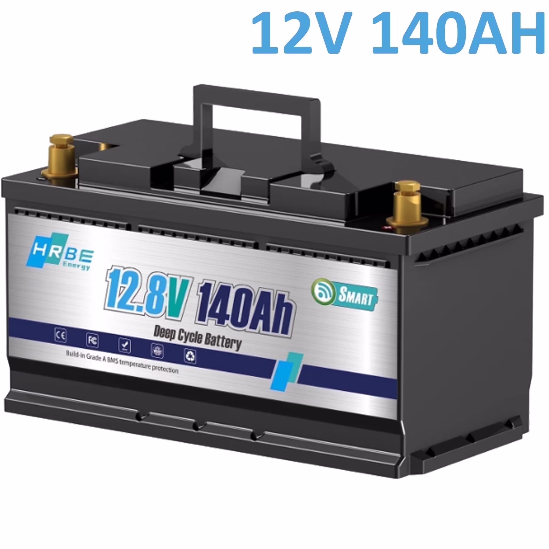 12V 140Ah Lithium LiFePO4 Battery Bluetooth,Smart 100A BMS,HRBEENERGY for RV,Trolling Motor,Solar,Marine,Boat,Camping,Backup Power,15000+Deep Cycles