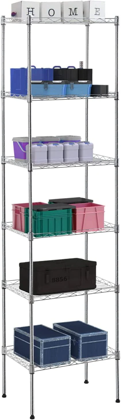 FDW Adjustable Storage Shelves Metal Storage Shelf fo adults(Chrome, 16.7L×11.8W×63.6H)