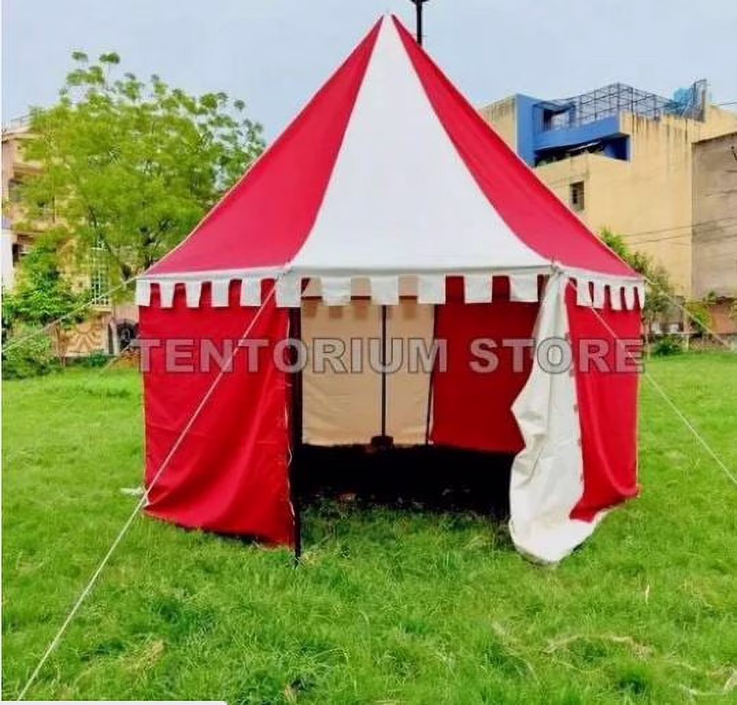 WEEKEND SALE Medieval Round Pavilion Red & White 5m Tent Functional water Resistant Camping Tent