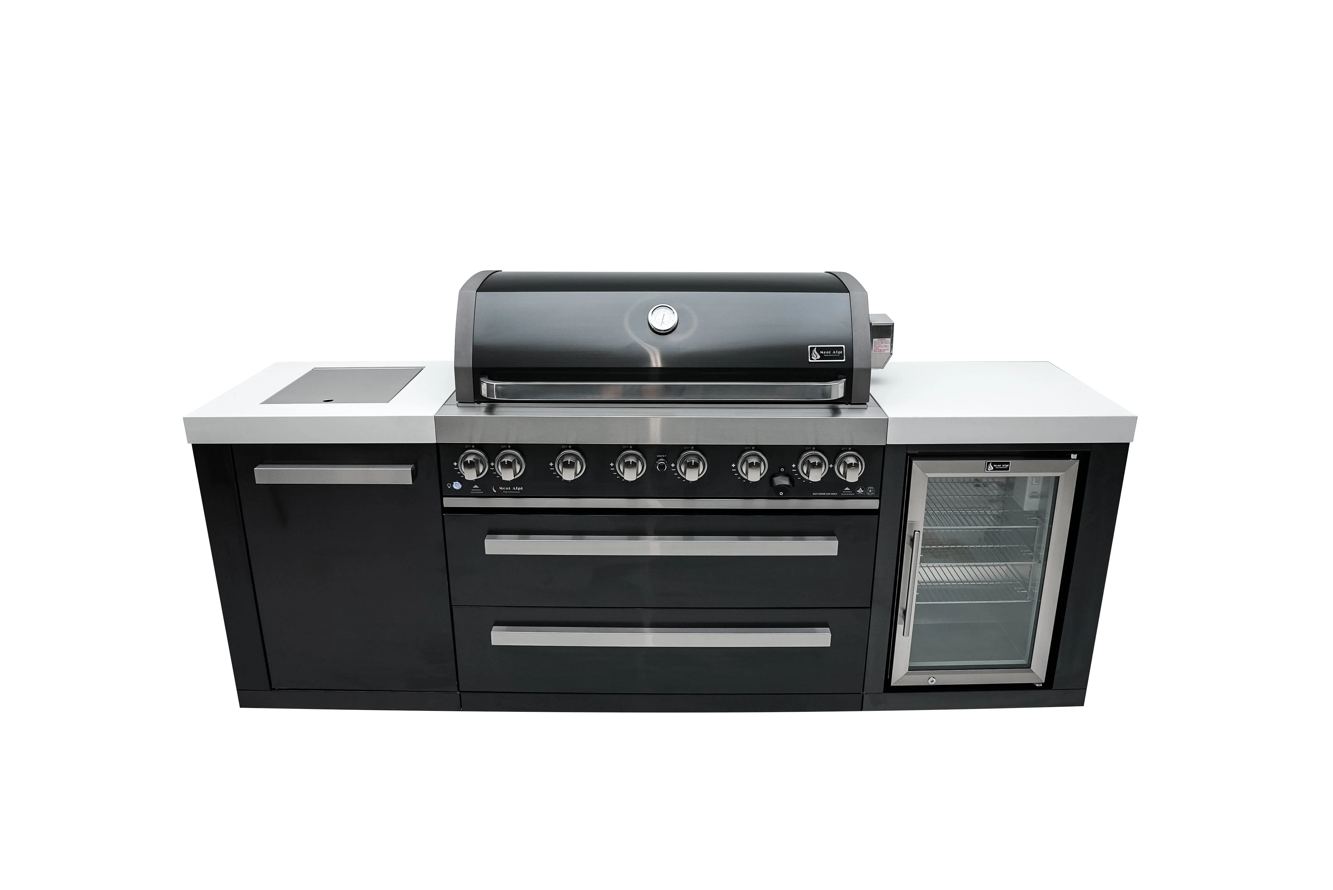 Mont Api 805 Black stainless steel island with fridge cabinet