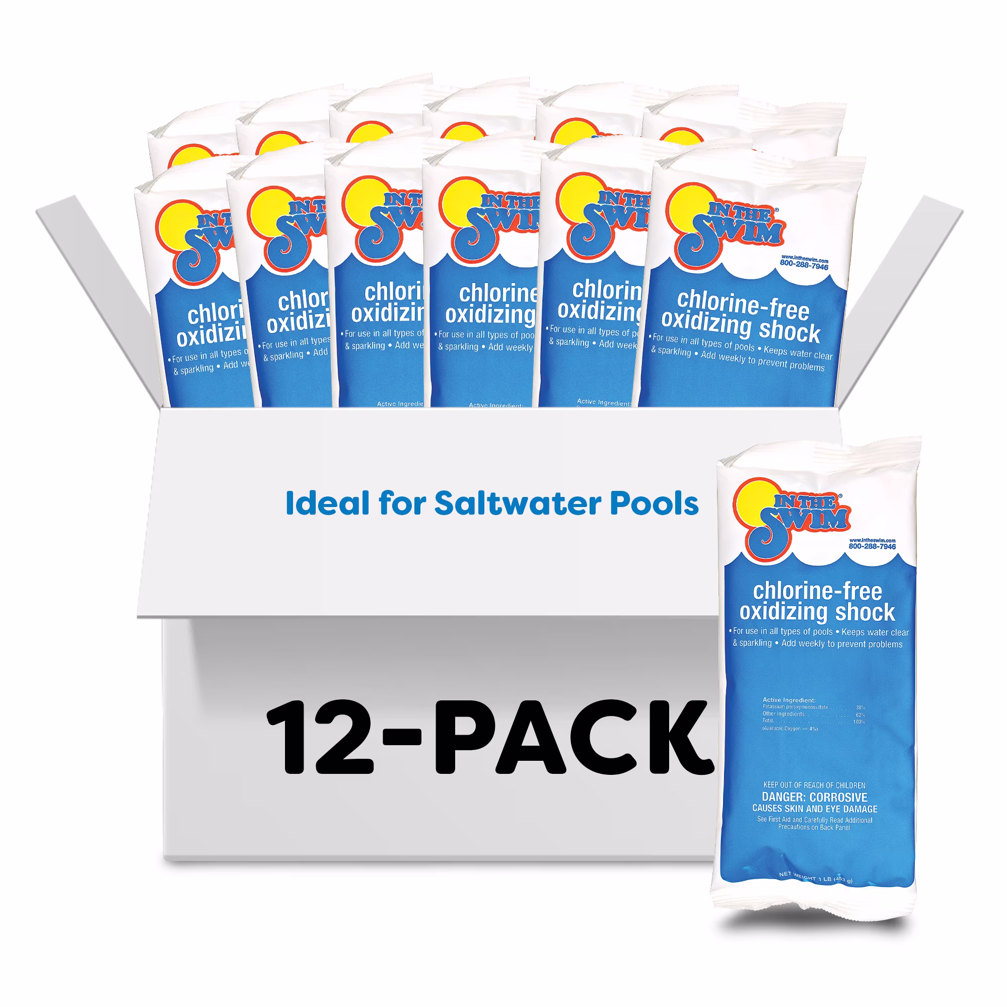 In The Swim Chlorine-Free Pool Shock �C Quick Dissolving, Fast-Acting, Shock-Oxidizer for Swimming Pools and Spas - 12 x 1 Pound Bags Y8210