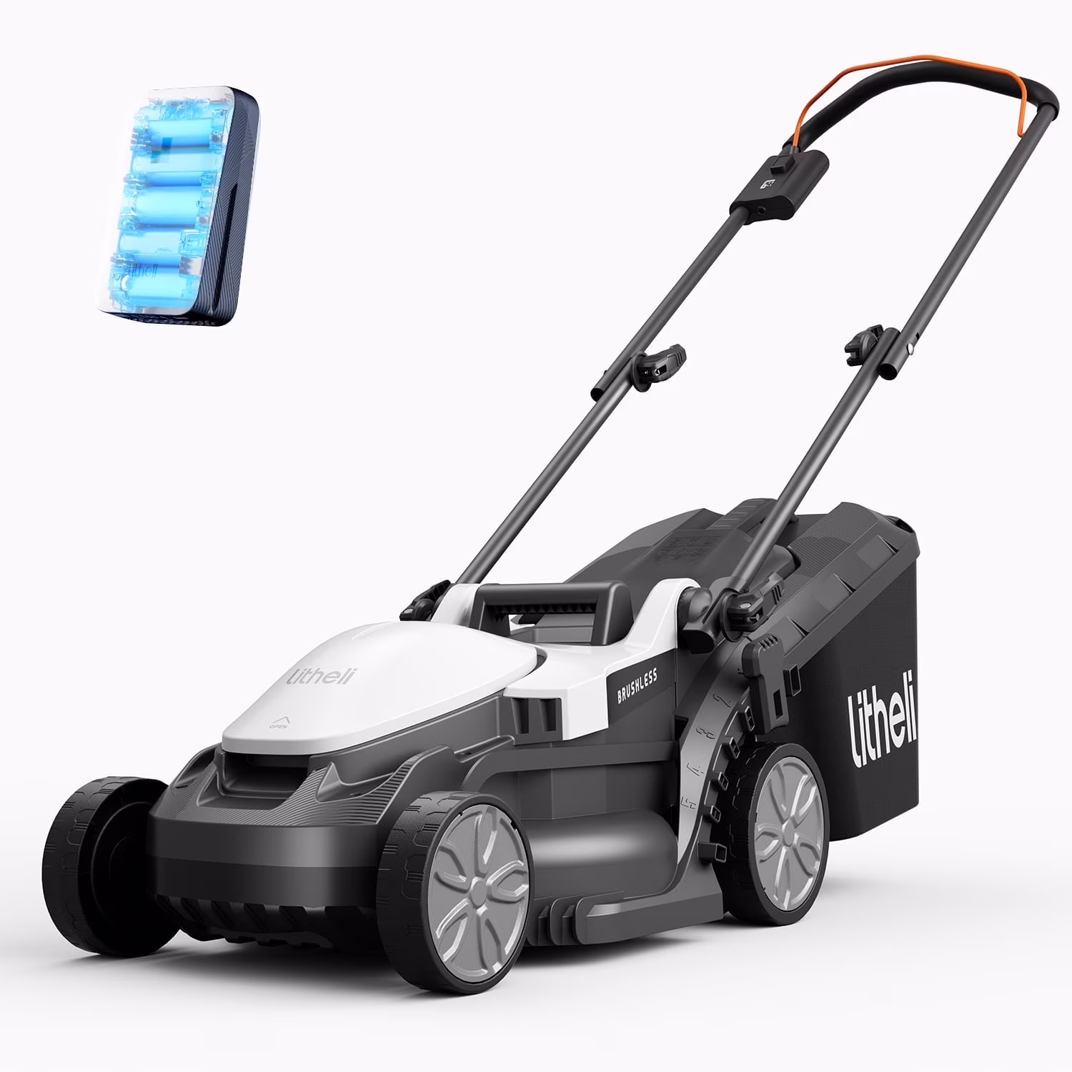 Litheli Cordless Lawn Mower, 13" 20V Electric Lawn Mowers, Brushless Motor, 5 Heights Adjustment, with 4.0Ah Portable Battery