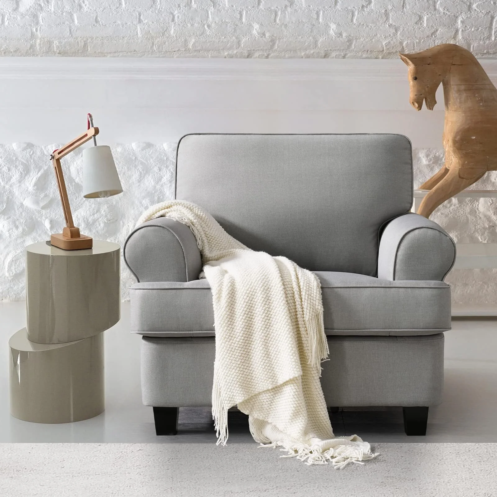 Husbedom 39" Modern Accent Fabric Chair Single Sofa Comfy Upholstered Rolled Arm Chair Living Room Furniture for Bedroom and Reading, Light Gray