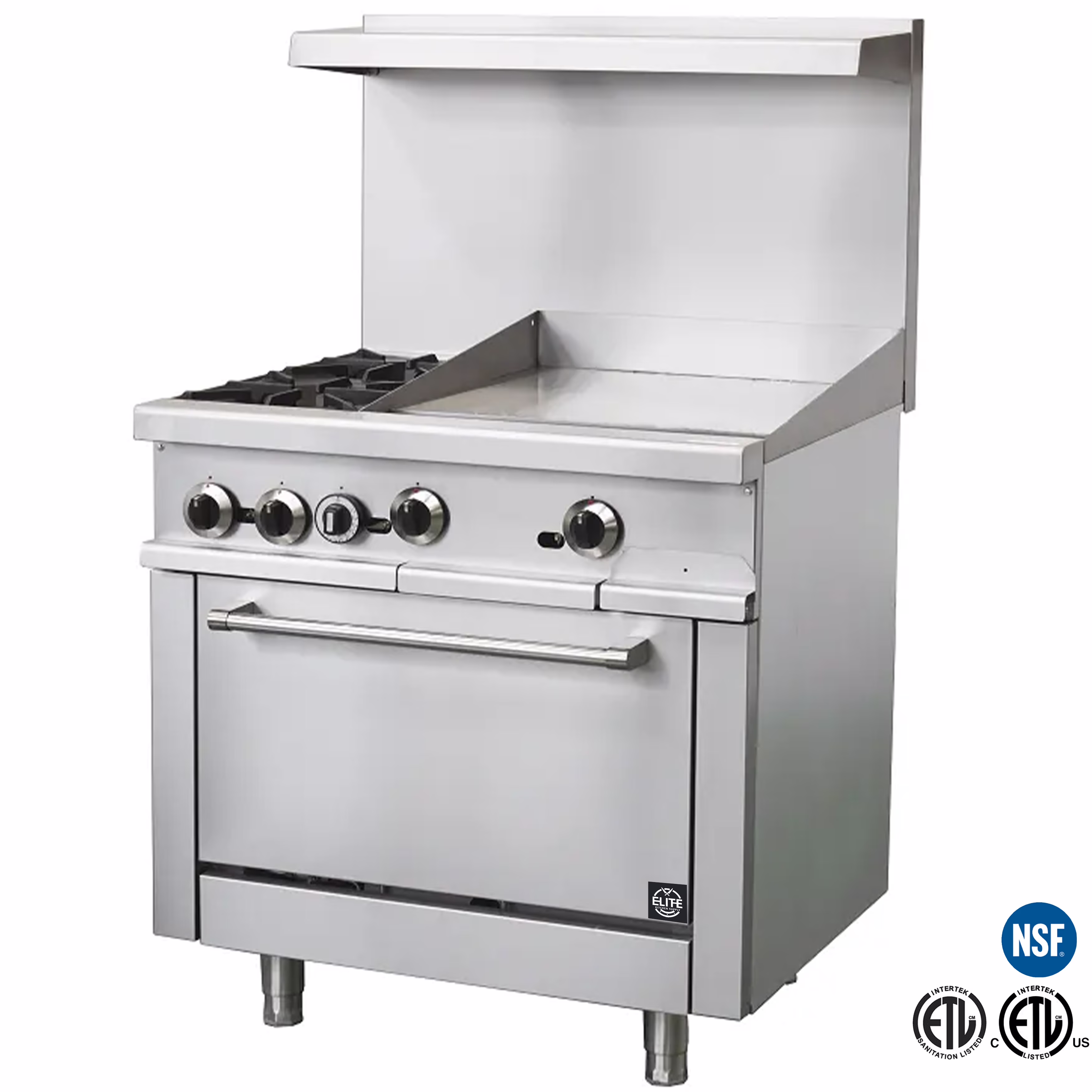 36 in. Commercial Oven Range 2 Hot Grates and 24" Flat Griddle Stove NSF 153,000BTU