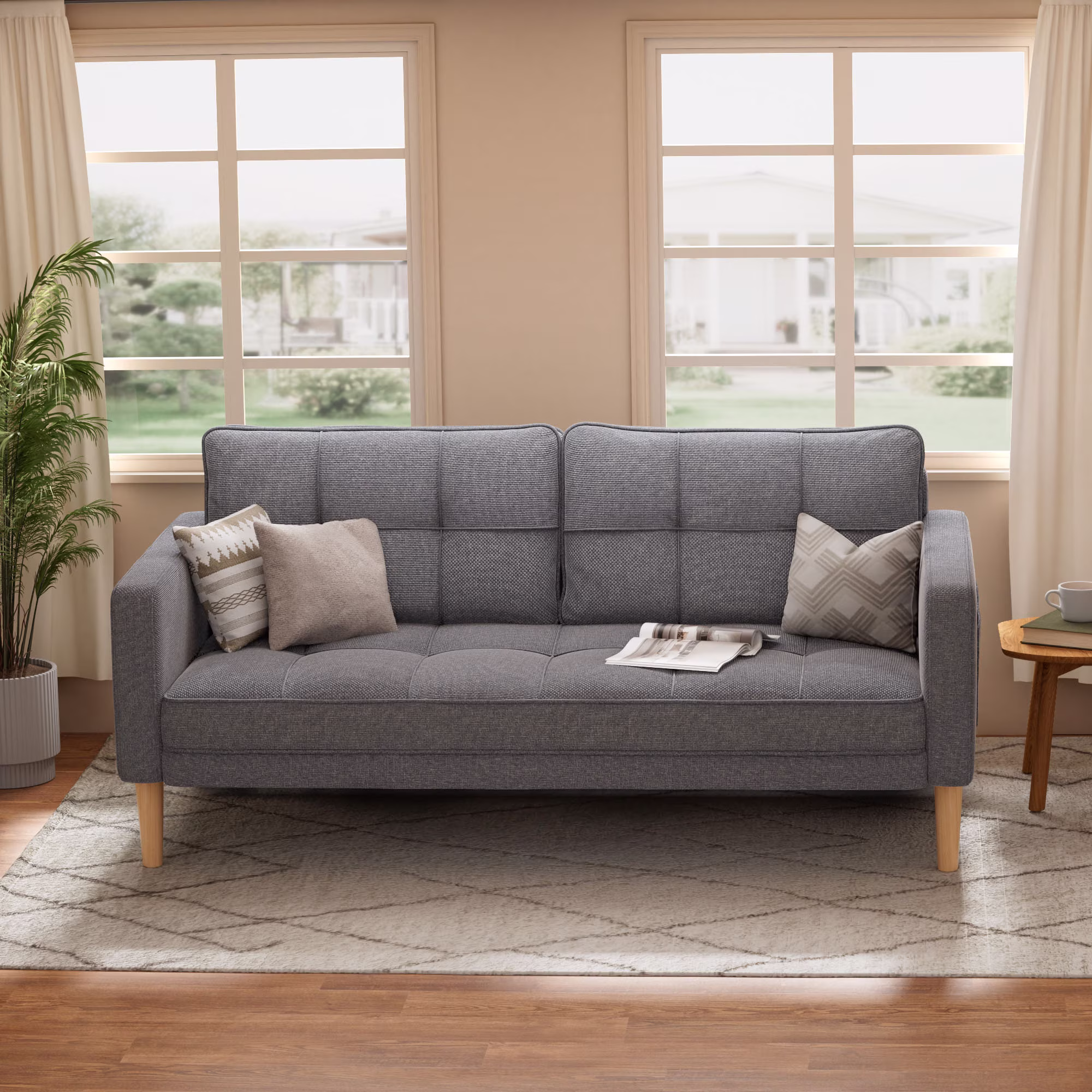 Aiho 69" Sofa Couch for Living Room | 3-Seater with Padded Arms, Solid Wood Legs, Easy Setup |Dark Gray