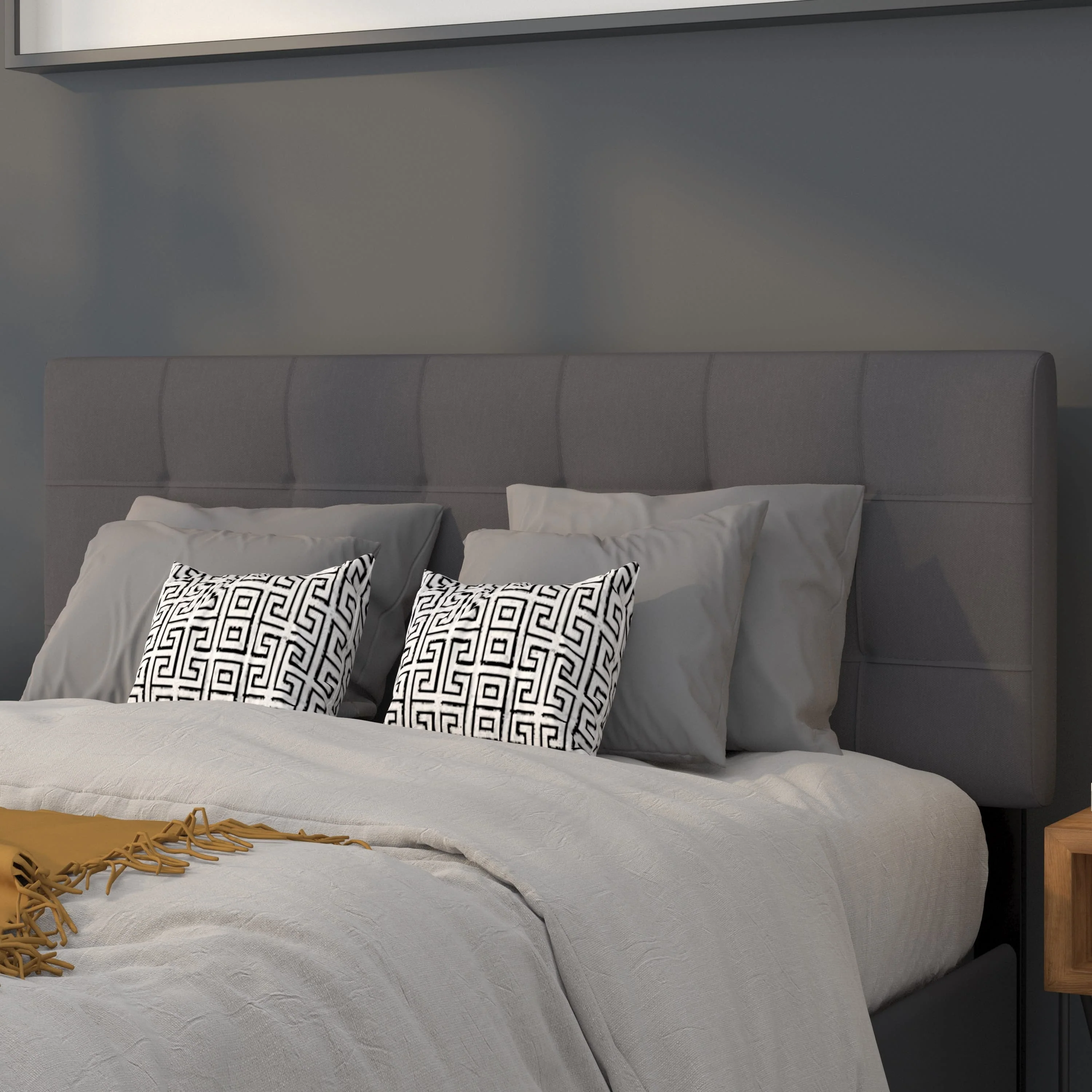 BizChair Quilted Tufted Upholstered Full Size Headboard in Dark Gray Fabric