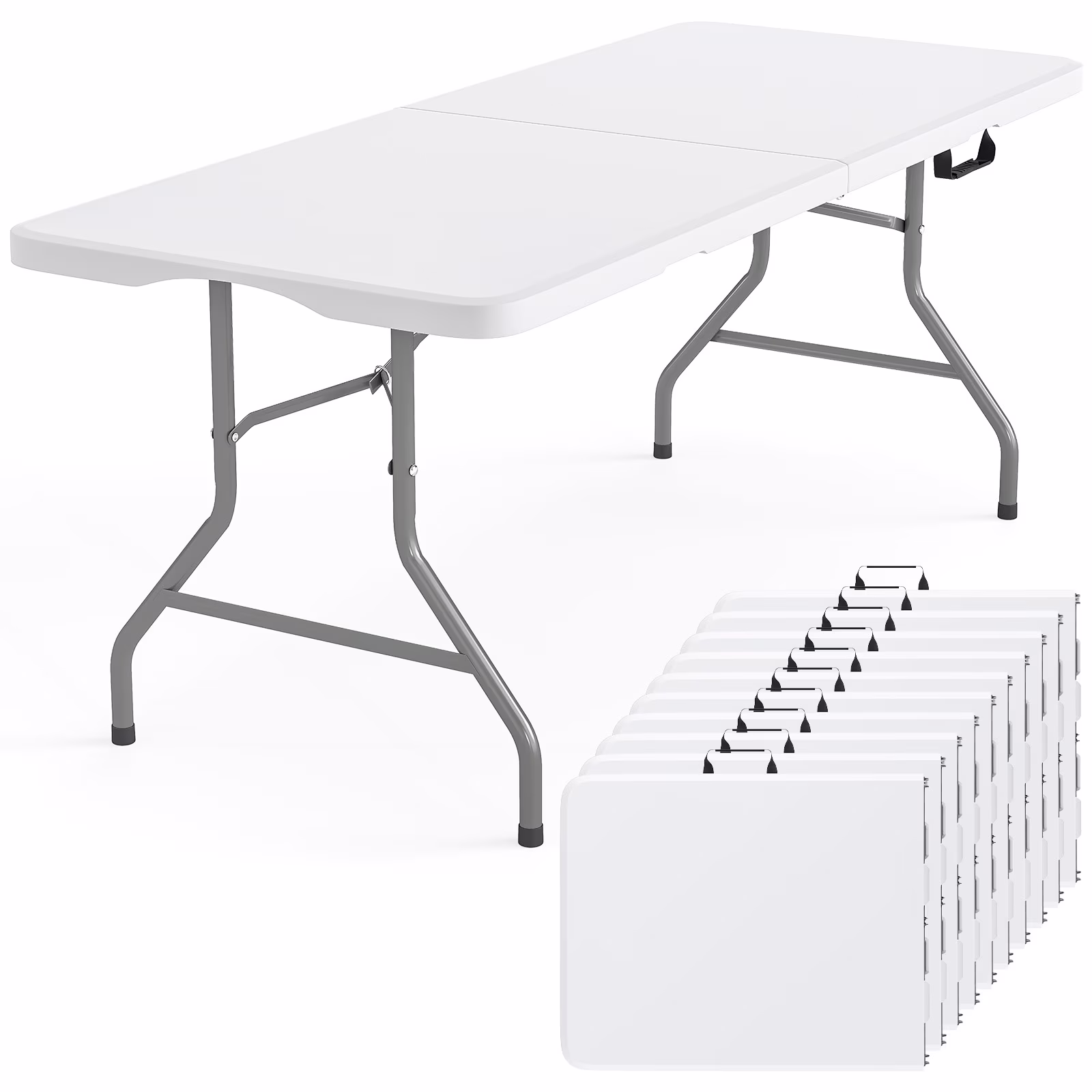 SUGIFT 6ft Folding Table Portable 6 Foot Plastic Table with Handle for Indoor Outdoor Use, 10pack, White