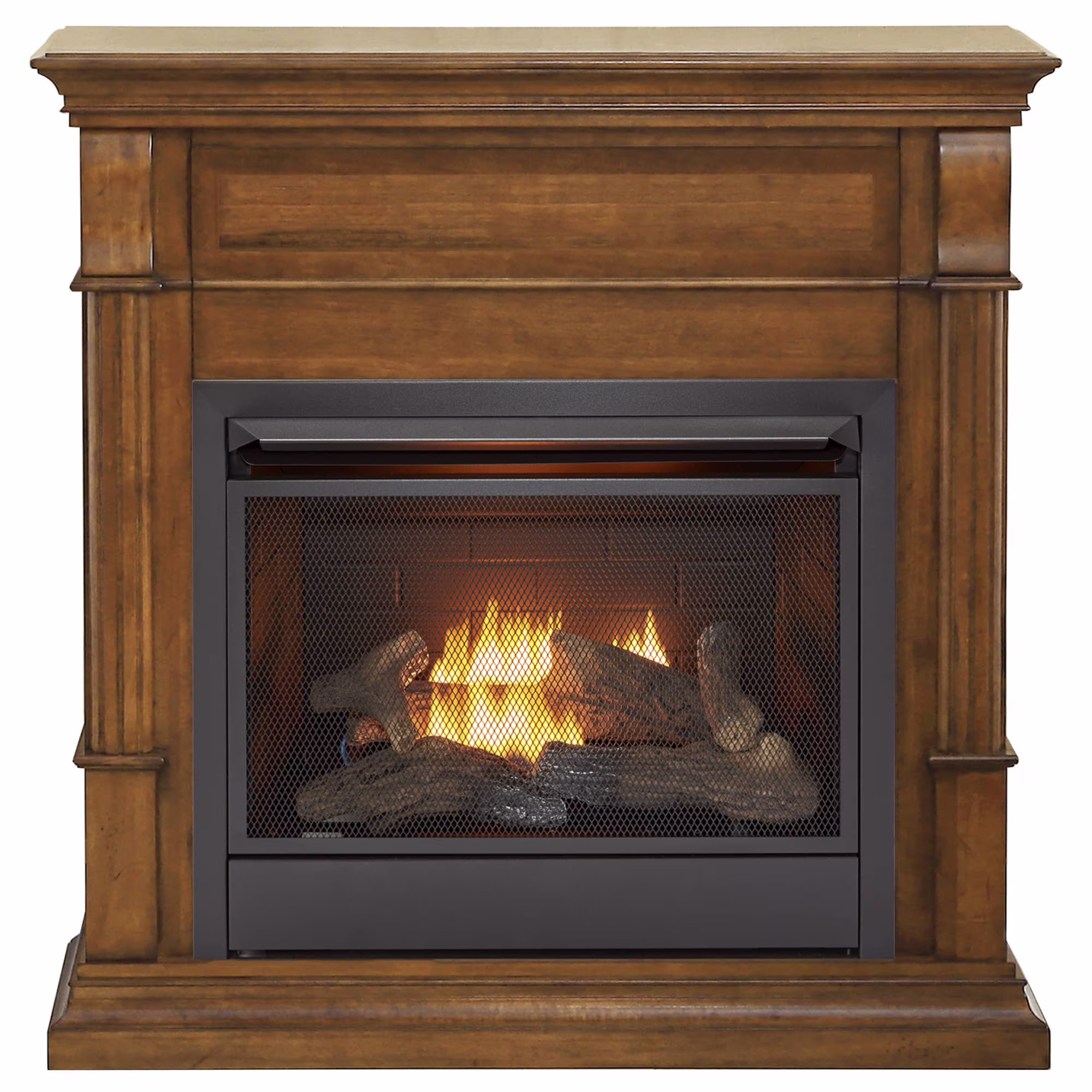 Duluth Forge Dual Fuel Vent less Gas Fireplace With Mantel - 26,000 BTU, T-Stat Control, Apple Spice Model DFS-300T-3AS