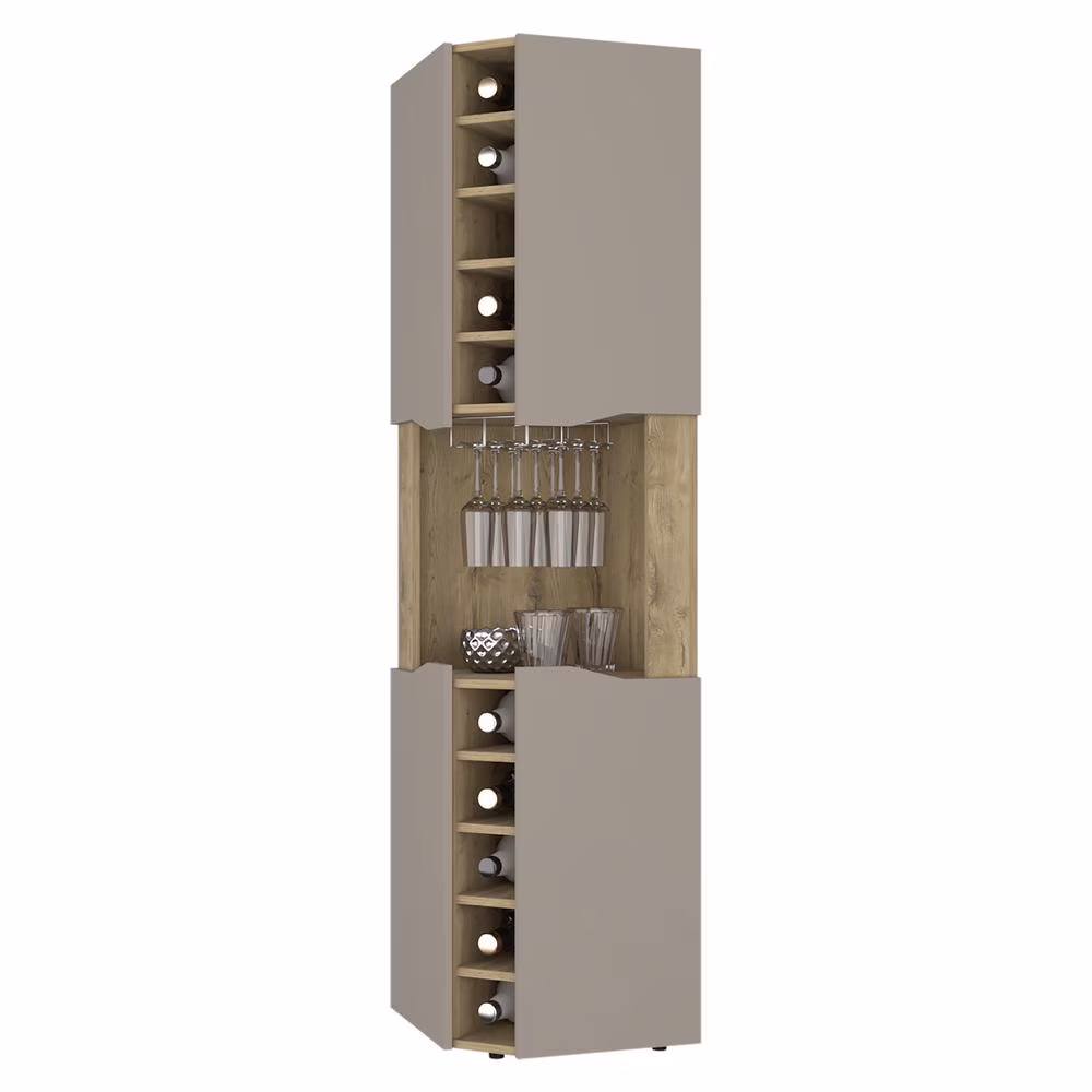 FM FURNITURE Lyla Corner Bar Cabinet  Macadamia / Taupe (brown) Engineered Wood