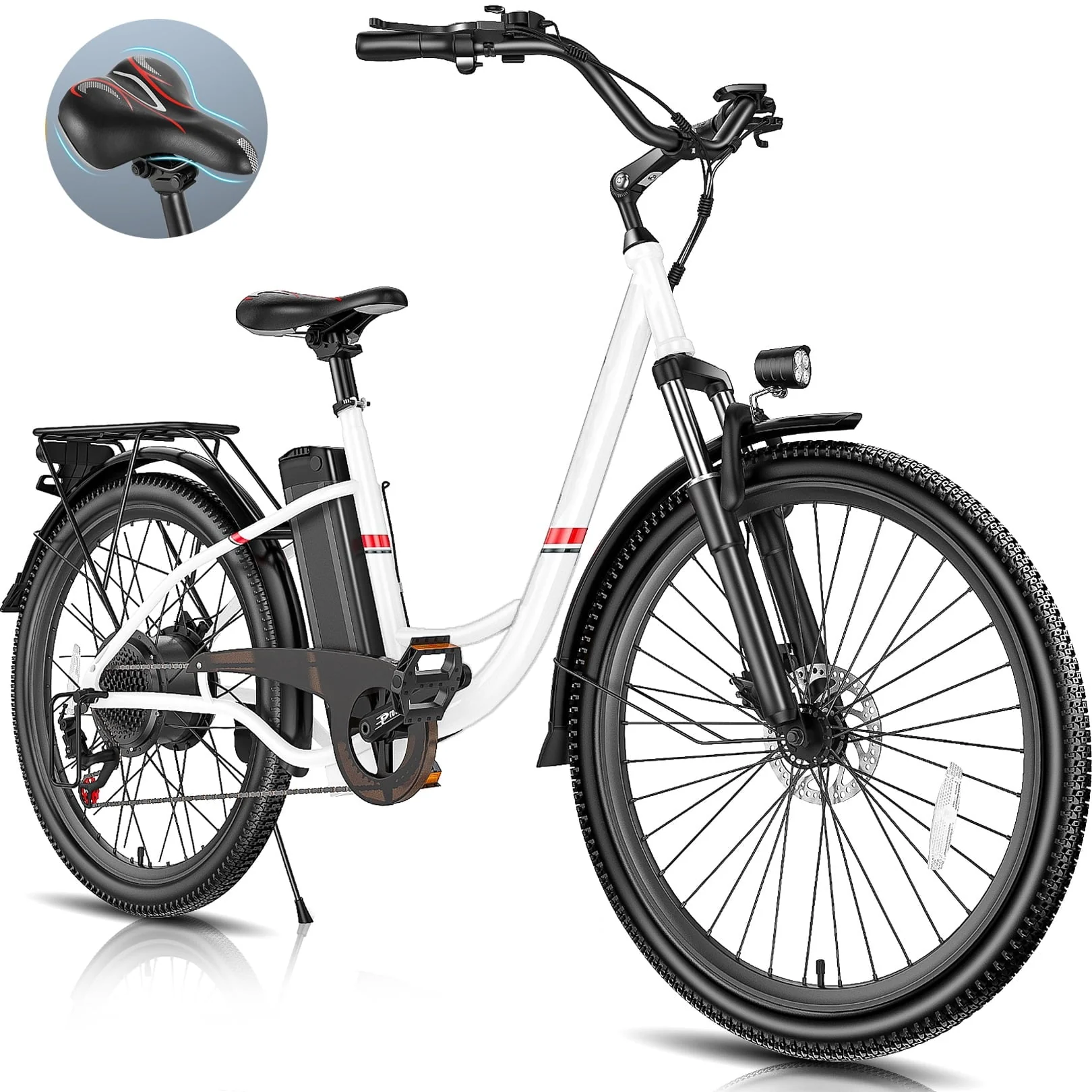 Elifine 26" 500W Electric Bike for Adults, 48V 7.8Ah Removable Battery City Ebike Adult, Cruise Control Mode, Low-Step Thru Hybrid Electric Cruiser Bicycle, Shimano 7 Speed Commuter E-Bikes for Women