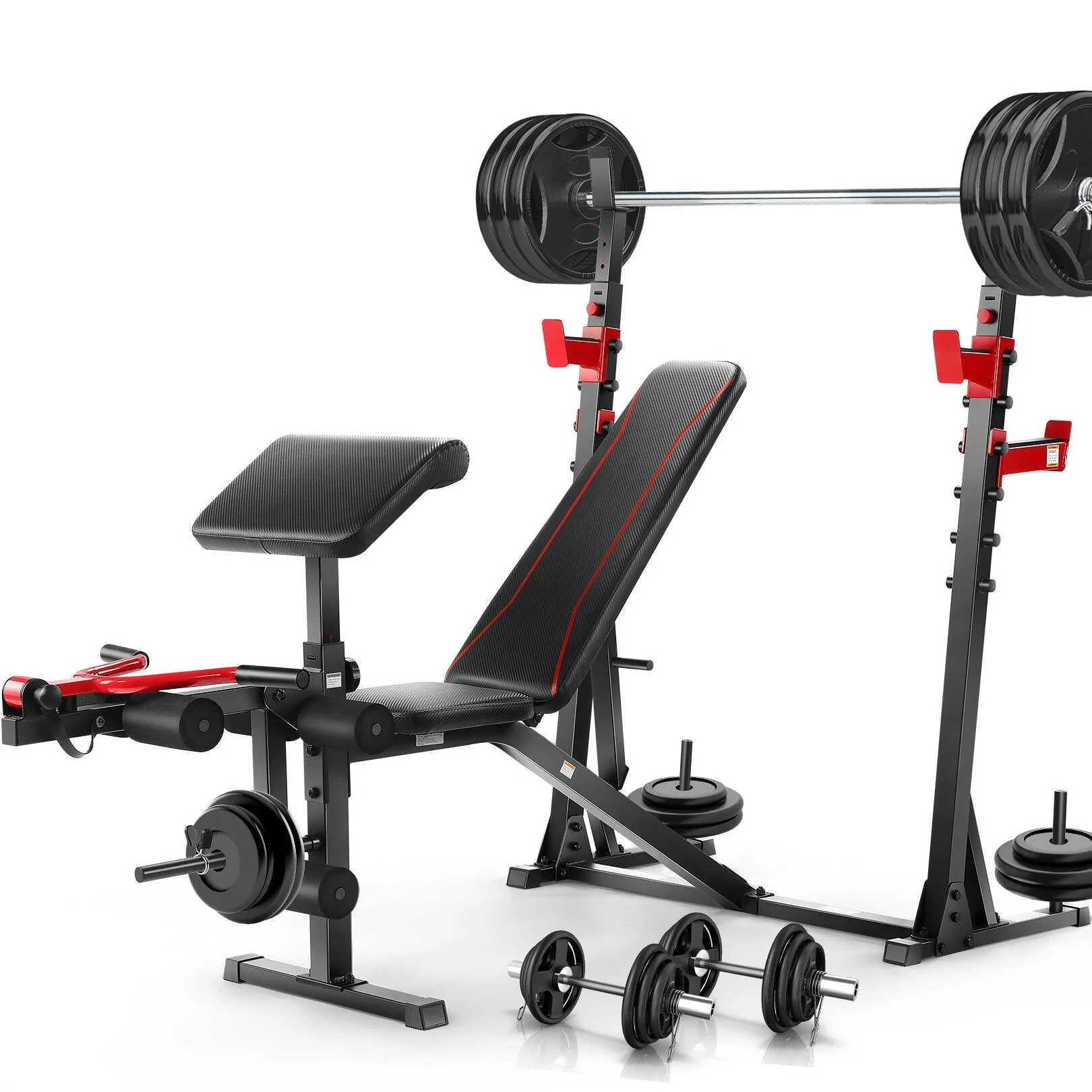 VIBESPARK Adjustable Weight Bench 900LBS Olympic Weight Bench Set with Squat Rack, Preacher Curl, Leg Extension Full Body Exercise Workout Bench Press for Home Gym