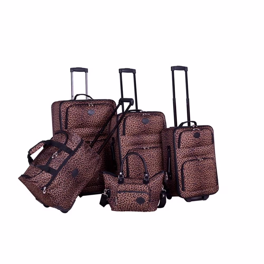 Pemberly Row Traditional Polyester 5-Piece Luggage Set in Leopard
