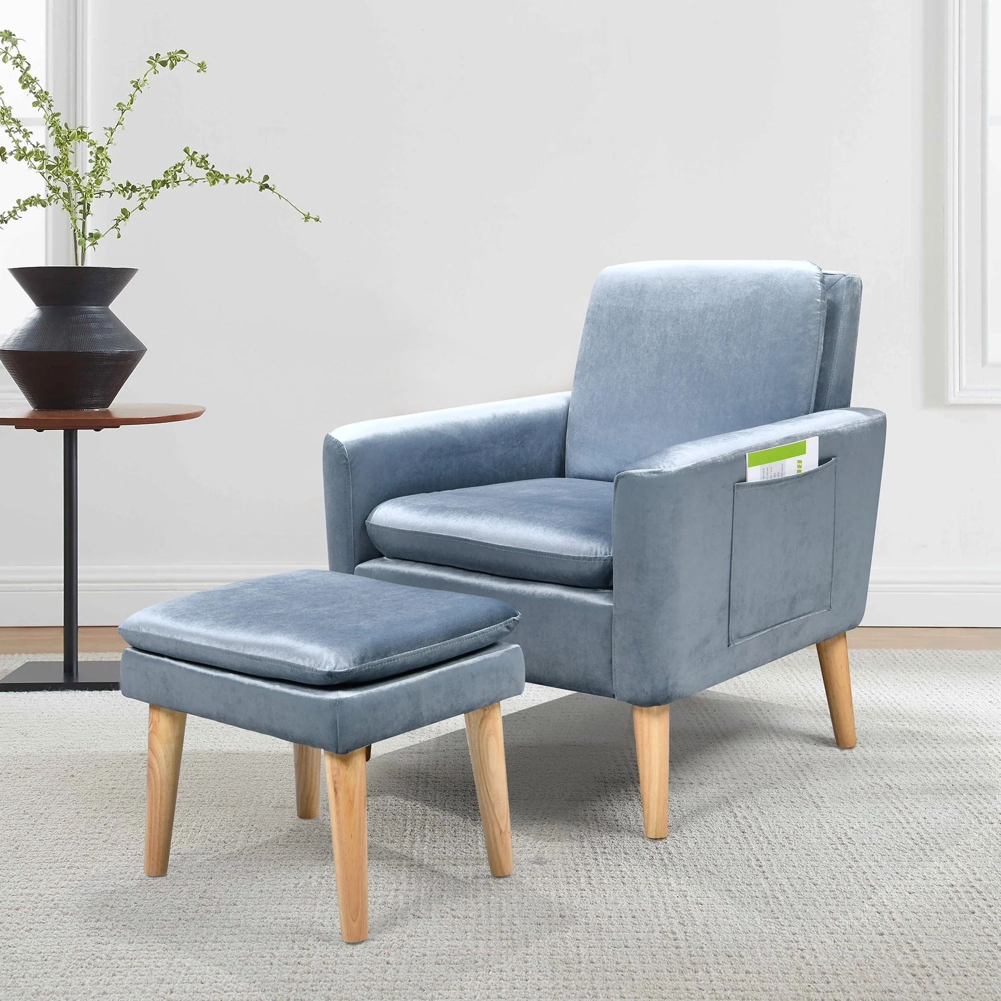 grey armchair with ottoman