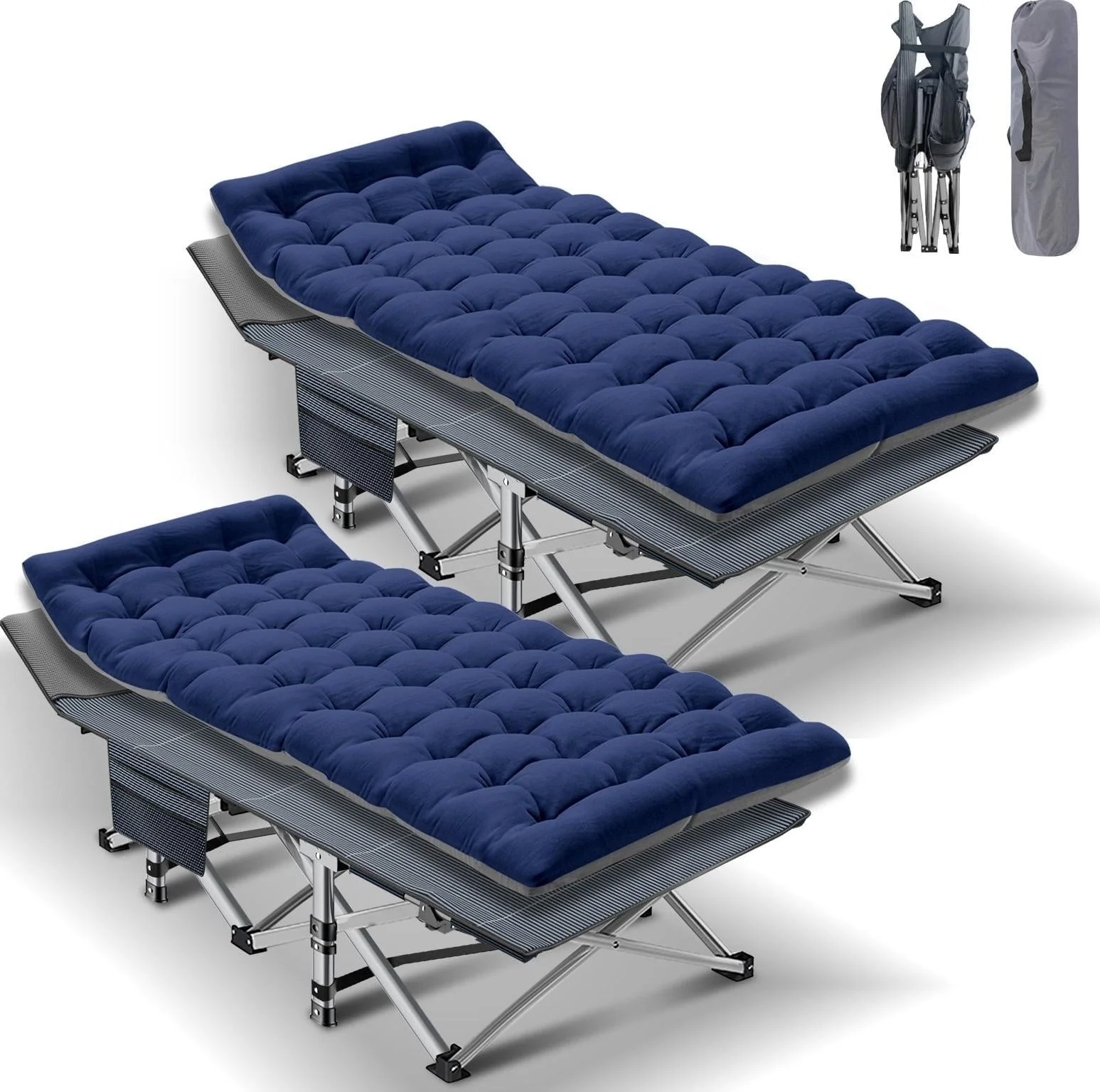 MOPHOTO 2 Pack Camping Cot for Adult,Portable Sleep Cot Bed with Carry Bag for Home/Office Nap,Folding Bed Cot with 3.3 Inch 2 Sided Mattress,Guest Bed