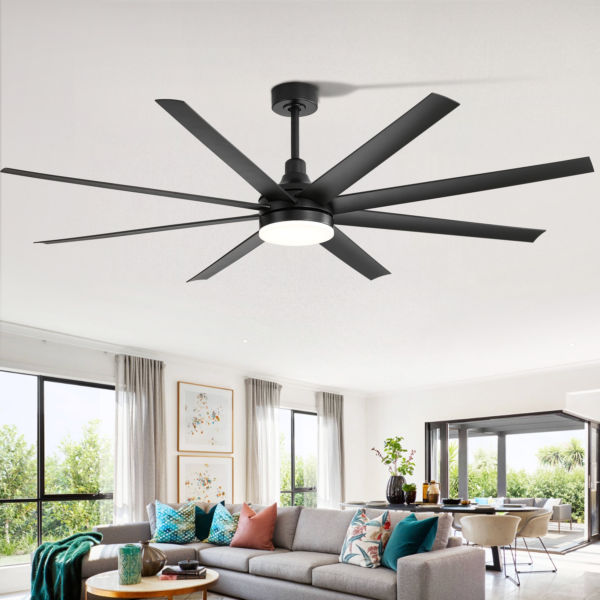 Breezary 72 Inch White/Black LED Ceiling Fan with Light Remote(8-Blade) Black